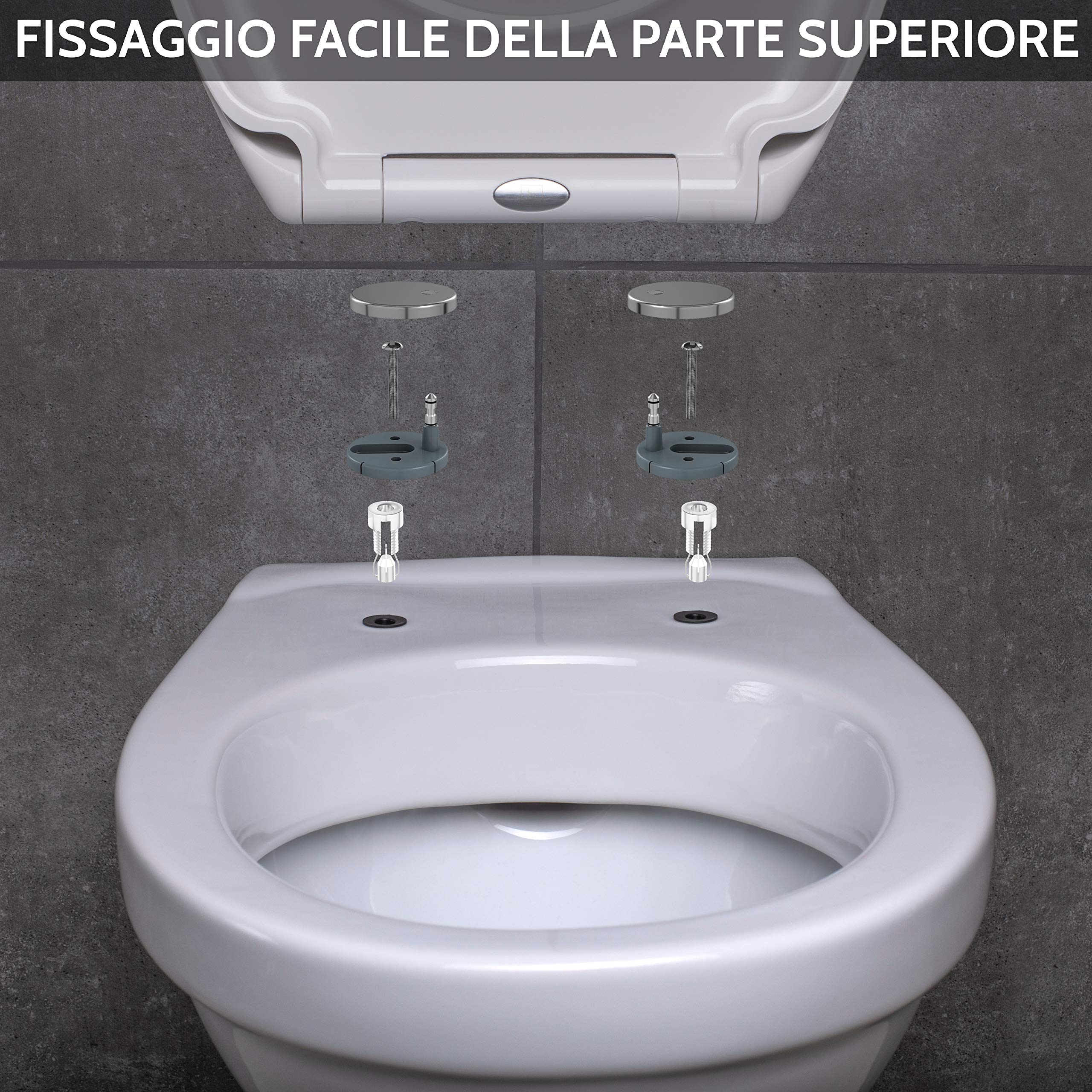 Benkstein® Sidele WC Copriwater Tavoletta Water Copertura Ovale Sgancio Rapido e Chiusura Ammortizzata Automatica. Duroplastica Antibatterica e Coperchio Universale