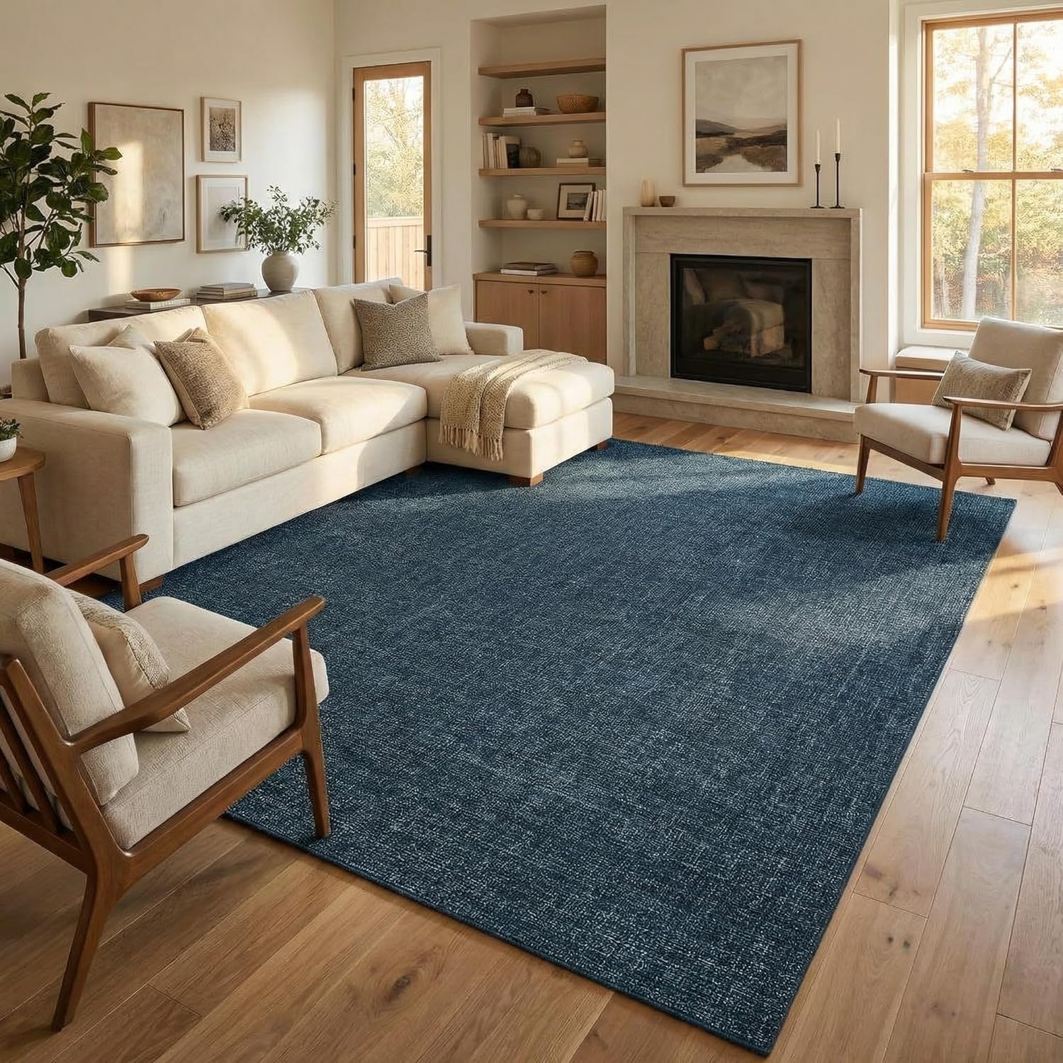 Solid Color Living Room Rug 10x13 Large Modern Washable Rug Non-Slip Non-Shedding Indoor Carpet Low Pile Bedroom Rugs Foldable Ultra-Thin Floor Mat for Dining Room Nursery Office Light Blue