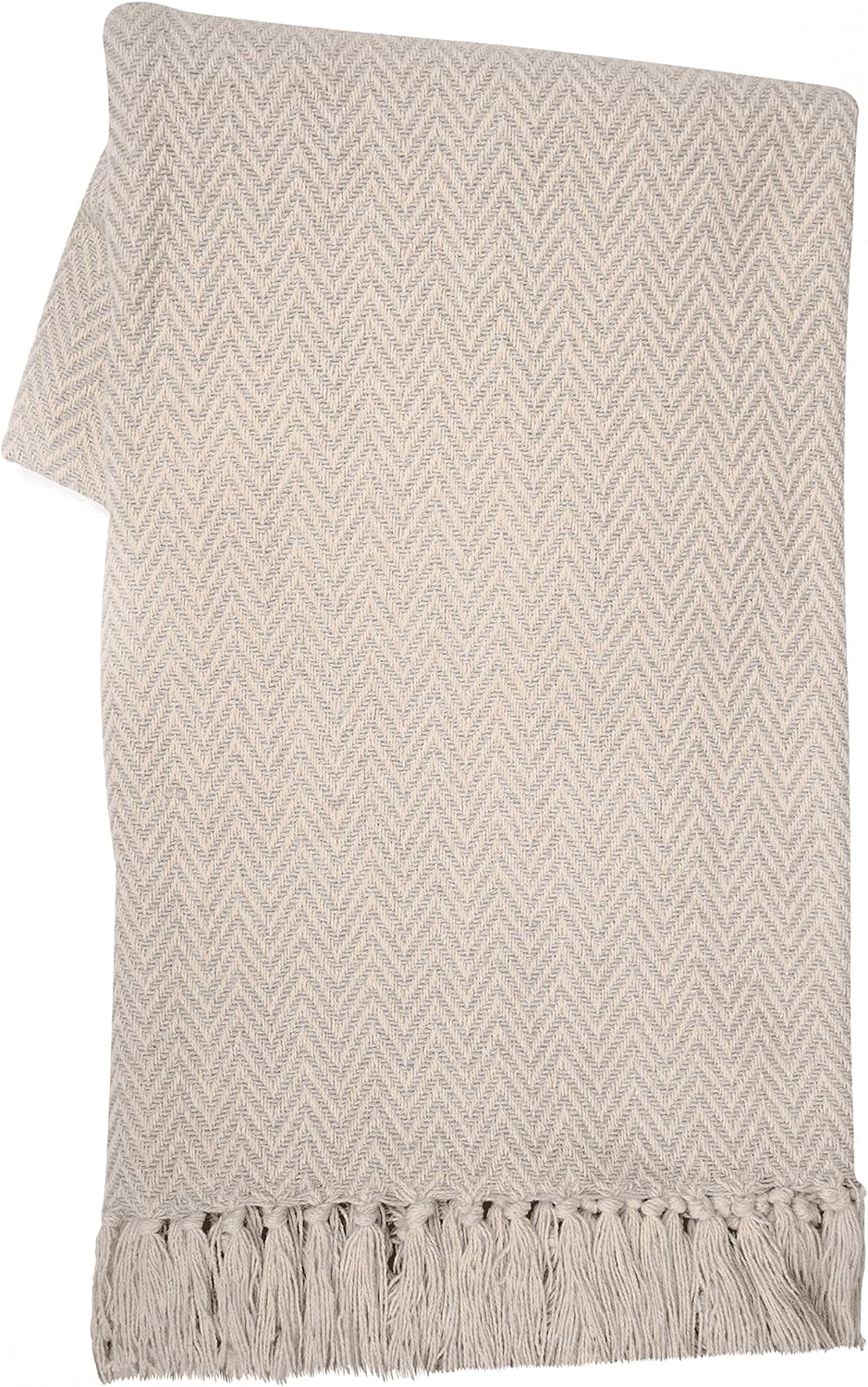 RAJRANG Silver Lining Cotton Herringbone Throw Blanket 50 x 60 Inch - Modern Boho Living Room Decor Cozy Warm Bed Throws Soft Luxury Blankets for Indoor Outdoor Beige - Image 2