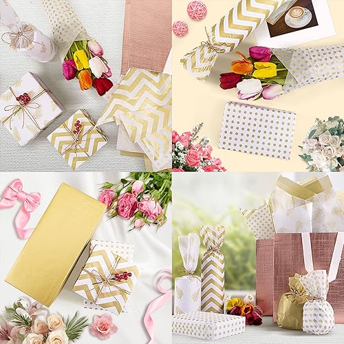 Miniatura 44 de Larcenciel Papel de seda dorado rosa, 120 hojas, papel metálico de regalo para bolsas de regalo, embalaje, flores, San Valentín, Navidad, boda, Oro