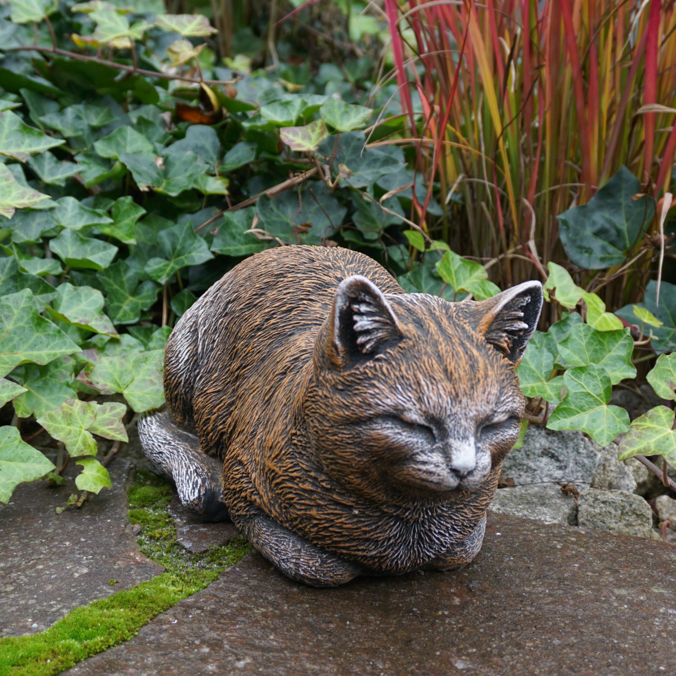 gartendekoparadies.de Masywna kamienna figurka kota, wysokość 17 cm, 35 x 20 cm, 9 kg, z odlewu kamiennego, odporna na mróz, do użytku wewnątrz i na zewnątrz (brązowa)