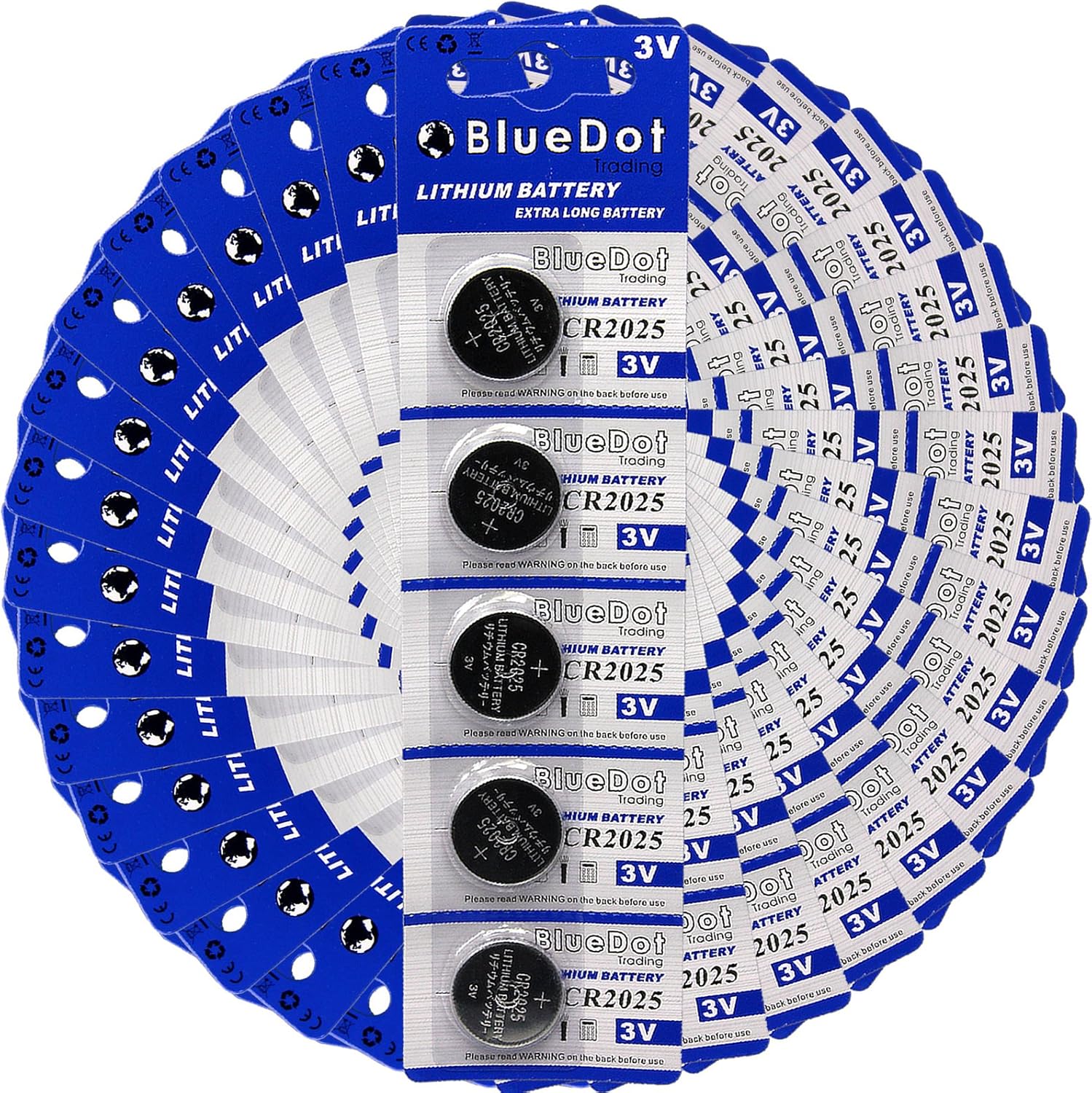 BlueDot Trading 3Volt Lithium Coin Cell CR2025 Long-Lasting Batteries for Watches, flameless Candles, calculators, and Many Other Devices, Pack of 100