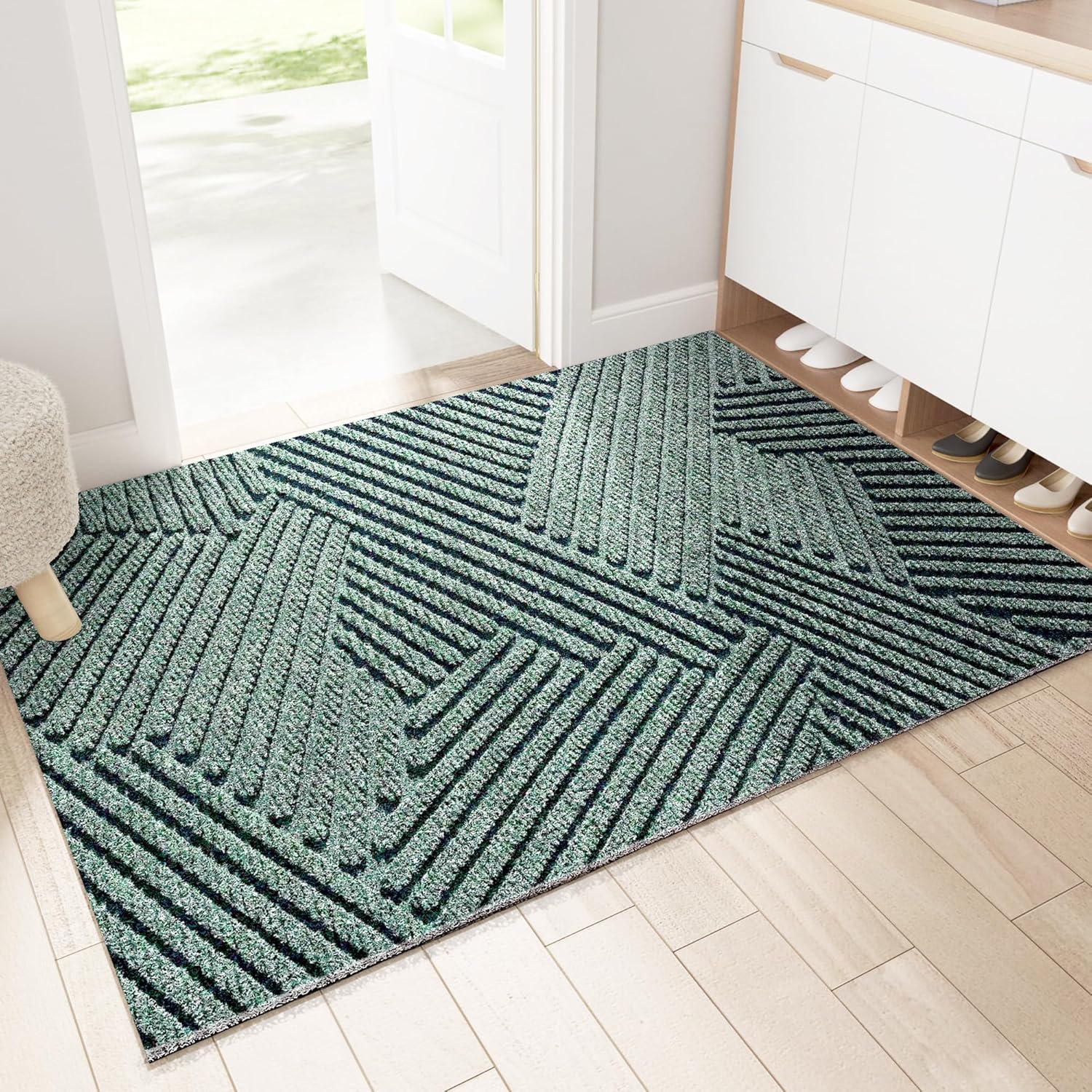 玄関マット 屋外 北欧 風水 泥落としマット おしゃれ 洗える 滑り止め 玄関外マット 長さ調整可能 水洗い お手入れ簡単 43×75cm グリーン