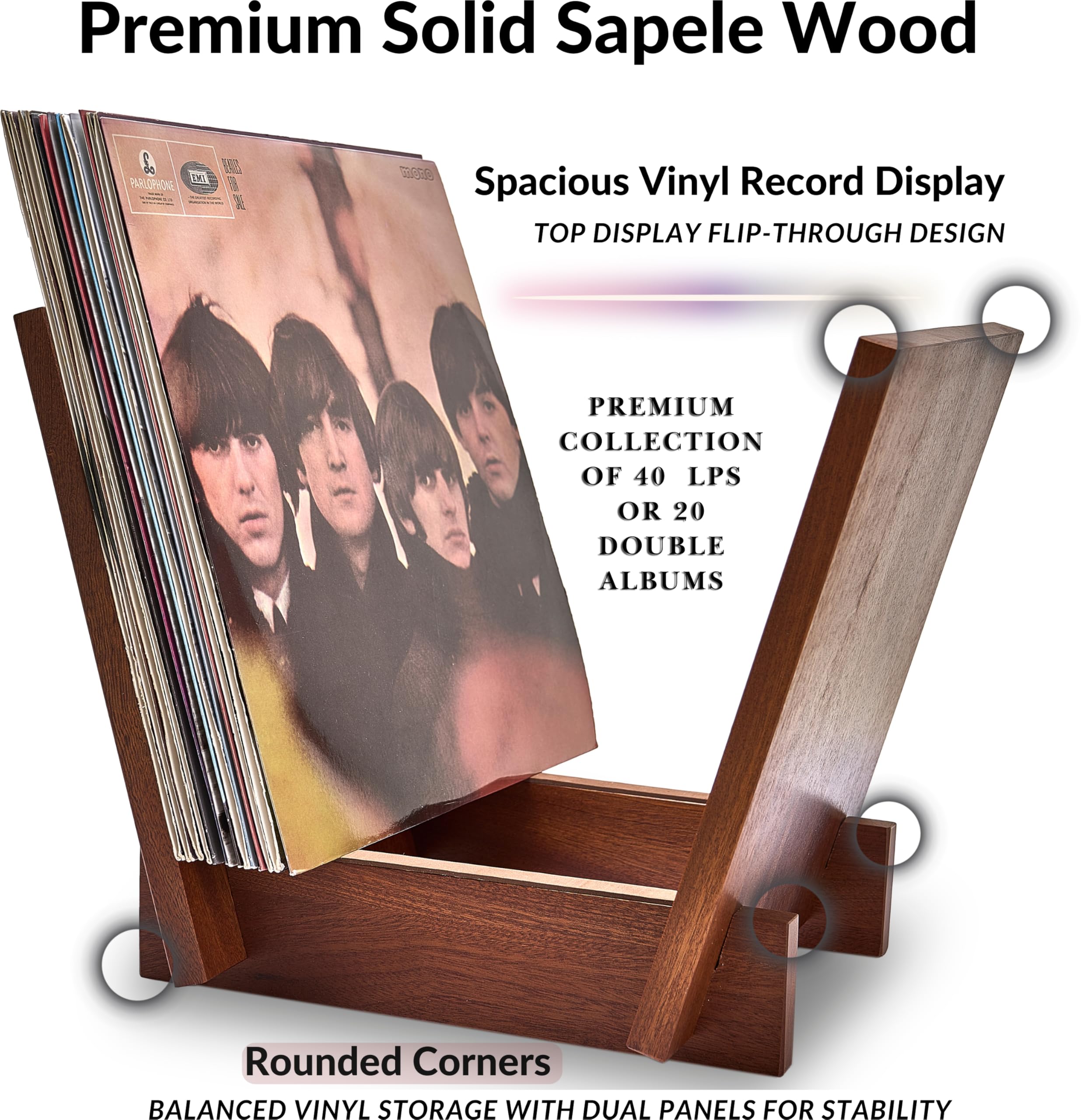 Honygebia Porta Dischi in Legno Massello - Supporto per Vinili in Sapele, Rack a V per Esposizione e Archivio, Ideale per Conservare una Collezione di 40 LP Premium