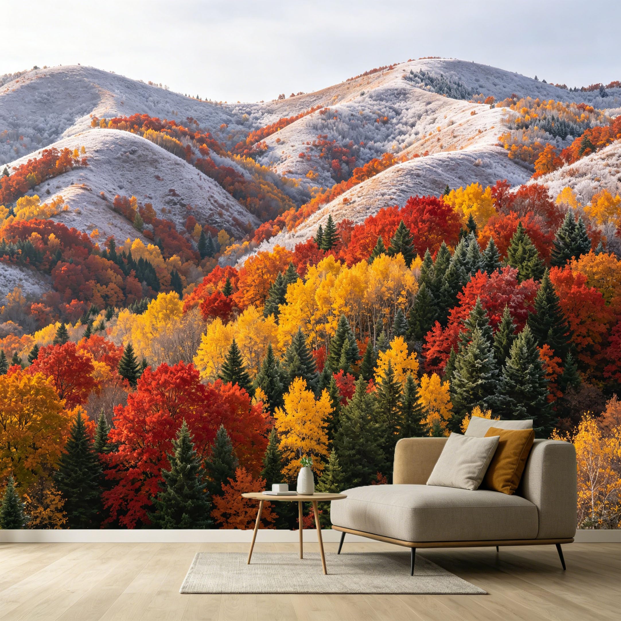 Custom Size Wall Murals Autumn Forest Landscape Mountain Peak Vibrant Foliage Nature Scene SelfAdhesive Wall Fabric Removable Large Wallpaper for Photo Living Room