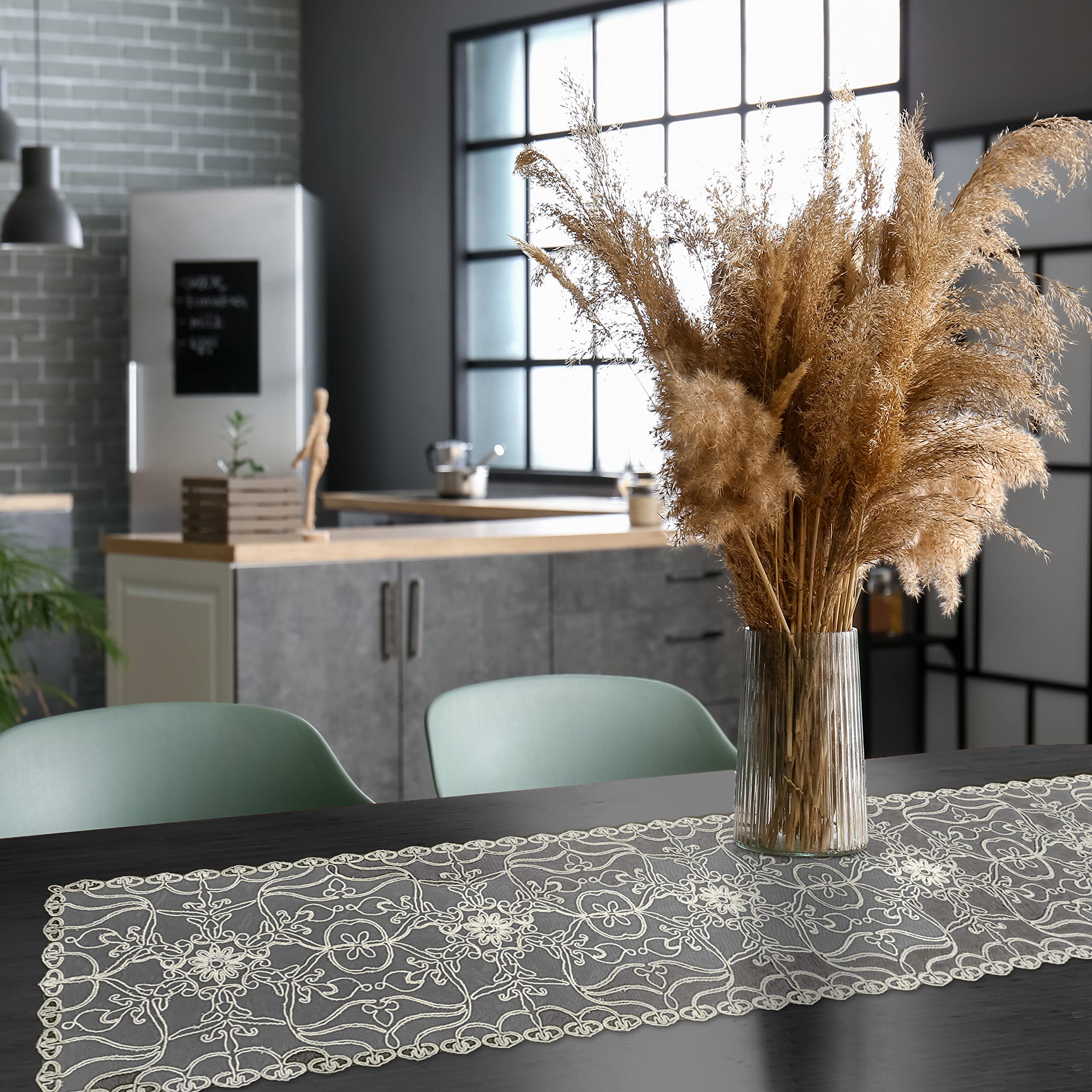 Elegant Comfort Embroidery Ingrid Runner-Dresser Scarf for Home Room Lace Like Tabletop Kitchen Dining Table Decoration for Indoor and Outdoor 16 X 54 Inch - Image 2