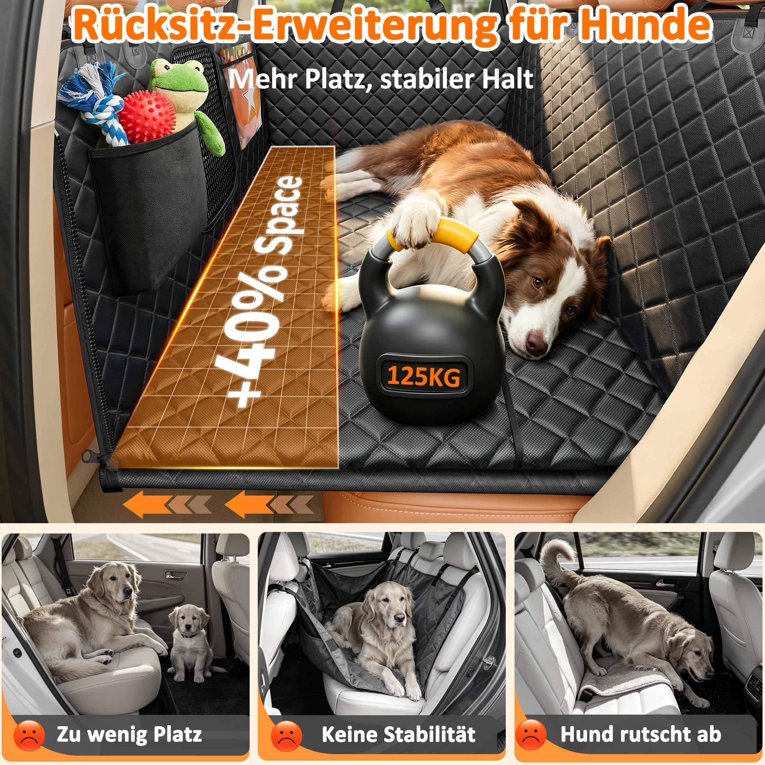 Coprisedile Auto per Cani Sedile Posteriore con Fondo Rigido, 137 x 63 cm, Telo Auto Cane XL con Pannello PP a Nido d’Ape Rinforzato, Impermeabile in Oxford 600D, Finestra in Rete