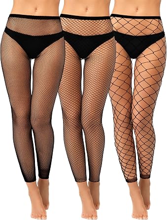 Jadive 3 Pcs Fishnet Tights Footless Leggings High Waist