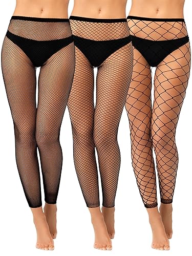 Jadive 3 Stück Damen Netzstrumpfhosen Schwarz Strumpfhose mit Hoher Taille Fußlose Gotisch Netzstrümpfe - Klassischer Stil