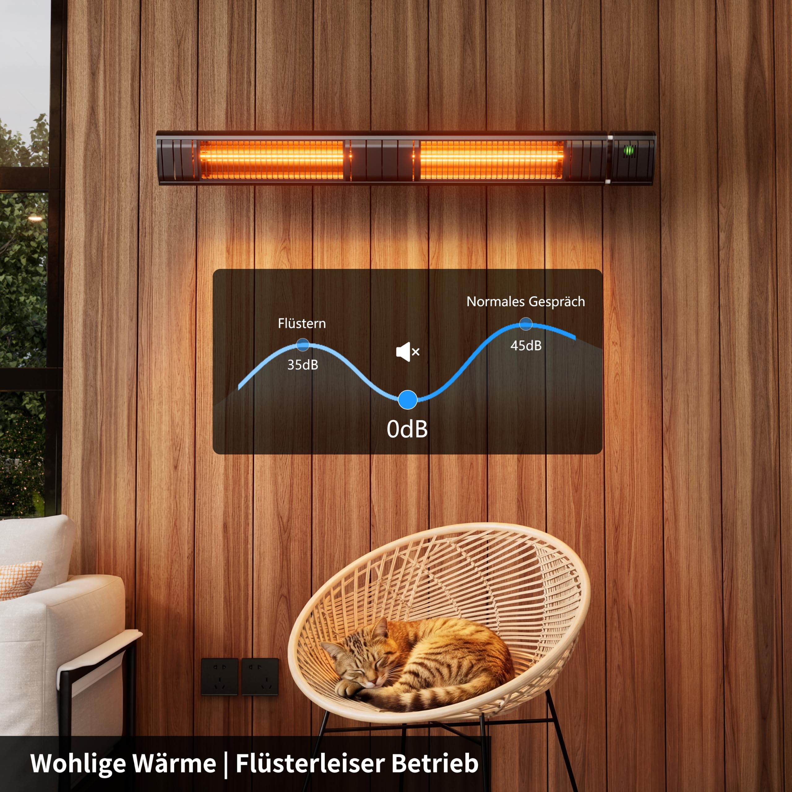 Heizstrahler Terrasse, Infrarotstrahler 3000W, Elektrisch Wärmestrahler mit 3 Heizstufen, Wandmontage, IP65 Wasserdicht, Infrarot Terrassenheizer für Garten Terrasse & Balkon, Schwarz
