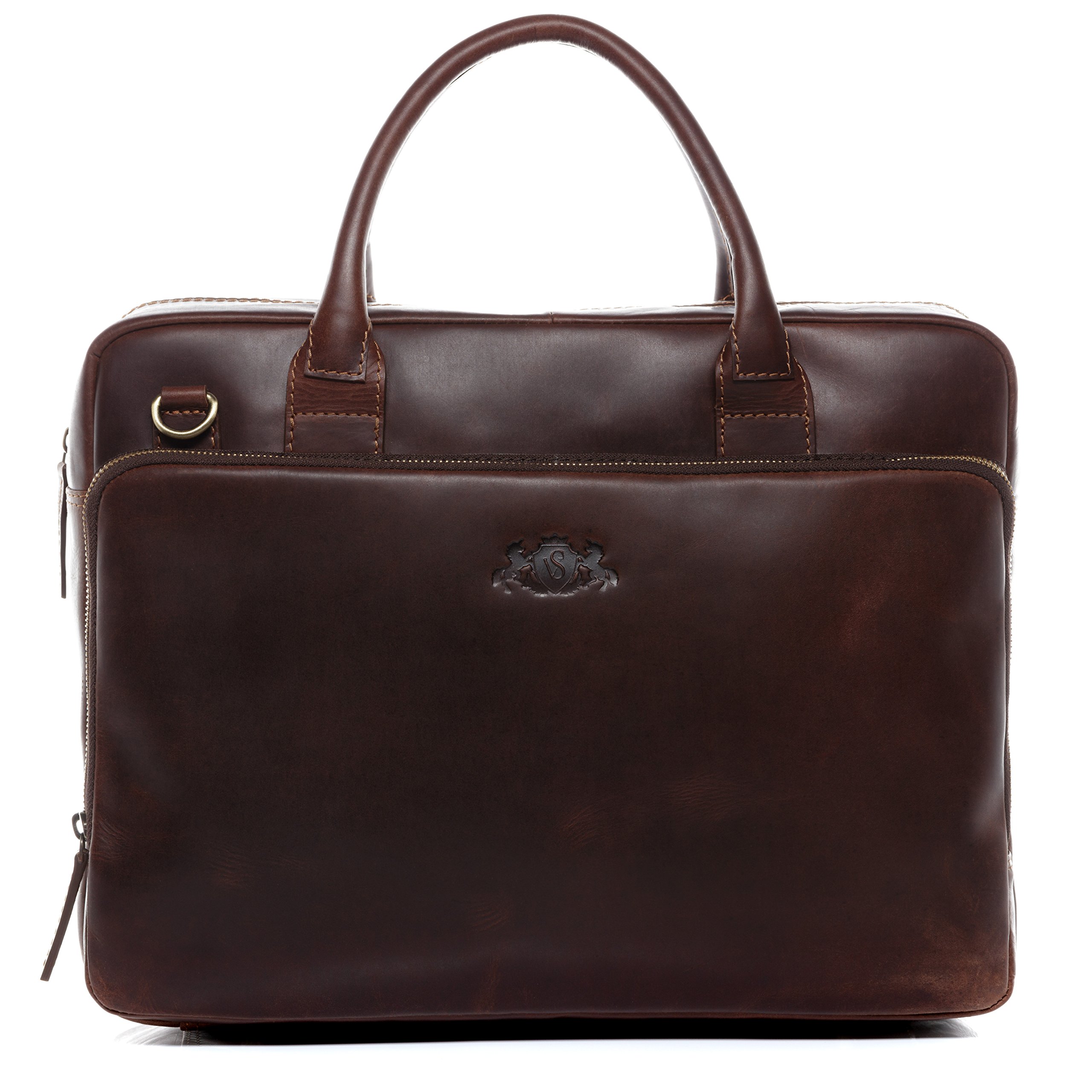 SID & VAIN Sac Ordinateur Portable Cuir véritable 15.4 Pouces Ryan Mallette Professionnelle bandoulière XXL Grand pour Hommes et Femmes Serviette de Travail Etudiante Marron