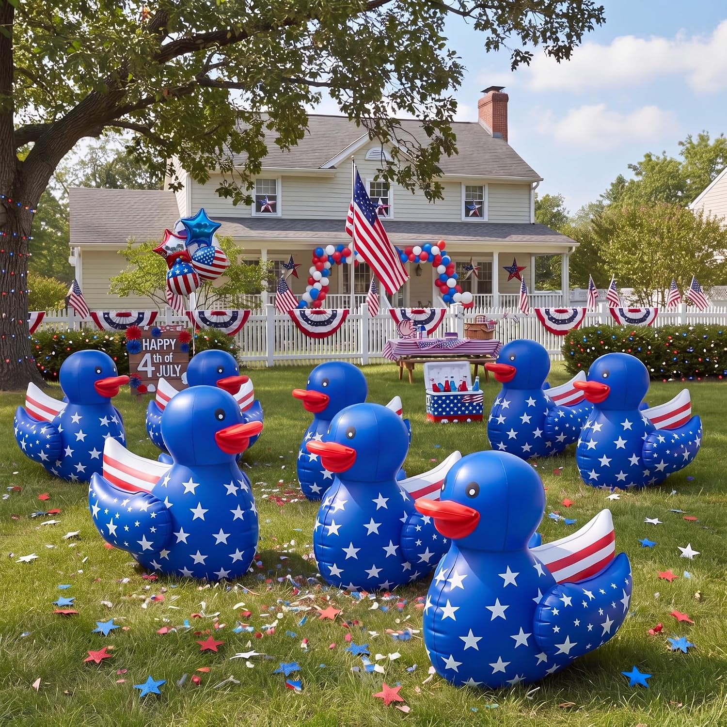 Hungdao 8 Pack Patriotic Inflatable Duck, 16 in, 4th of July Pool Float image 4