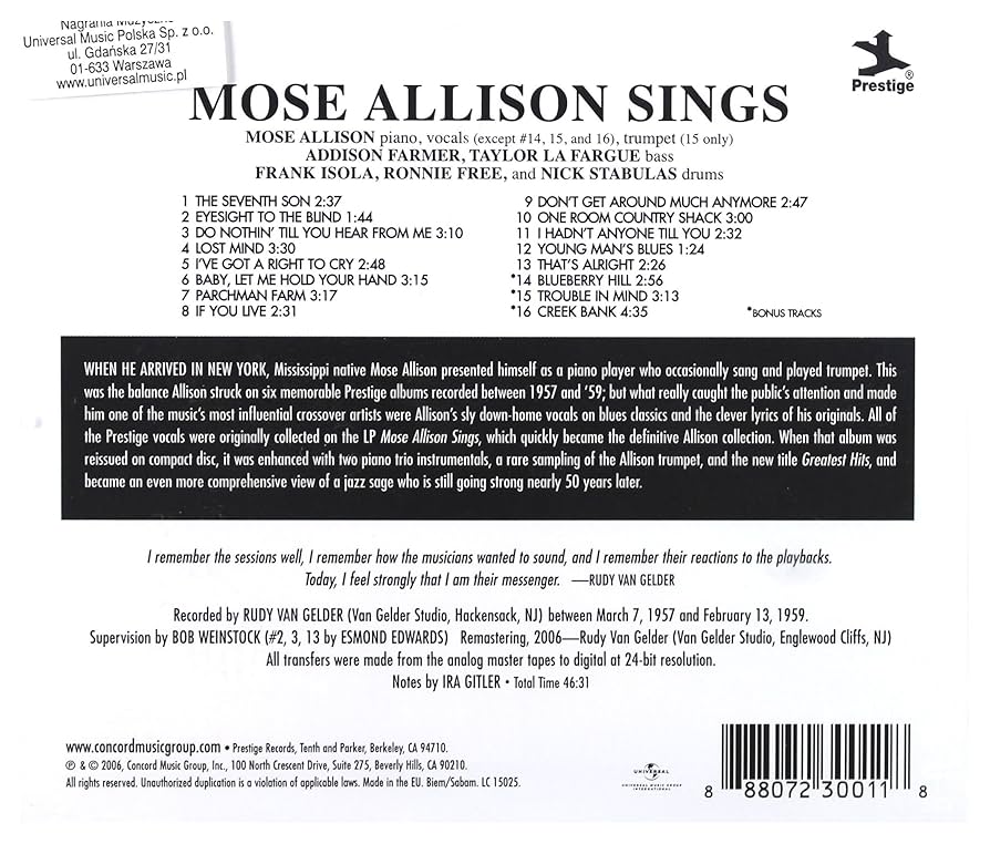 ザ・ウェイ・オブ・ザ・ワールド / モーズ・アリソン MOSE ALLISON □ THE WAY OF THE WORLD ／ MOSE ALLISON : Light Mellow on