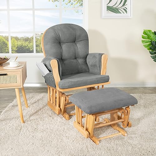 Miniatura 10 de Juego de mecedora y otomana para guardería, mecedora reclinable con otomana, silla mecedora para lactancia materna para habitación de bebé,