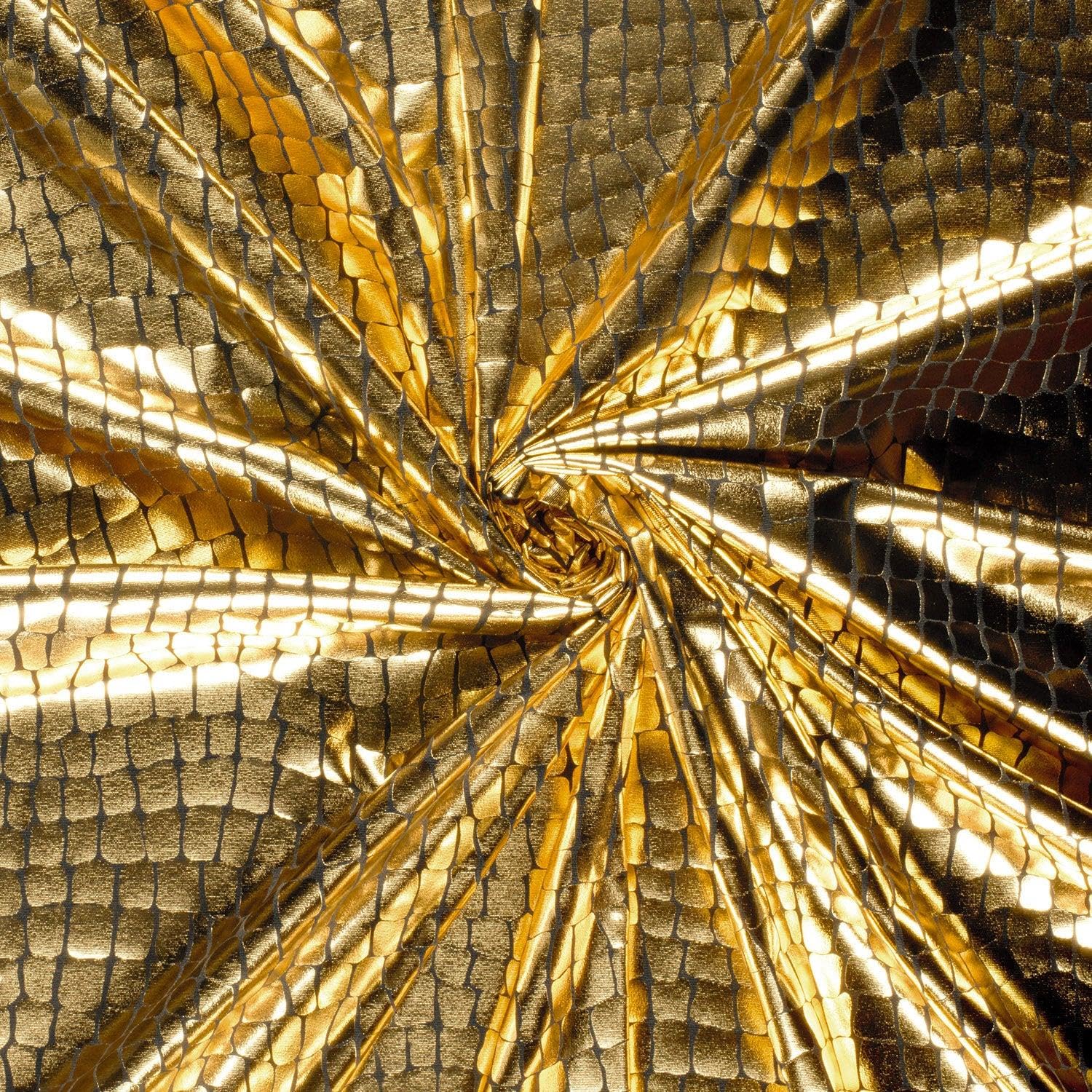 Spandex Dance Lame Foil Crocodile Fabric Material Gold 1MTR