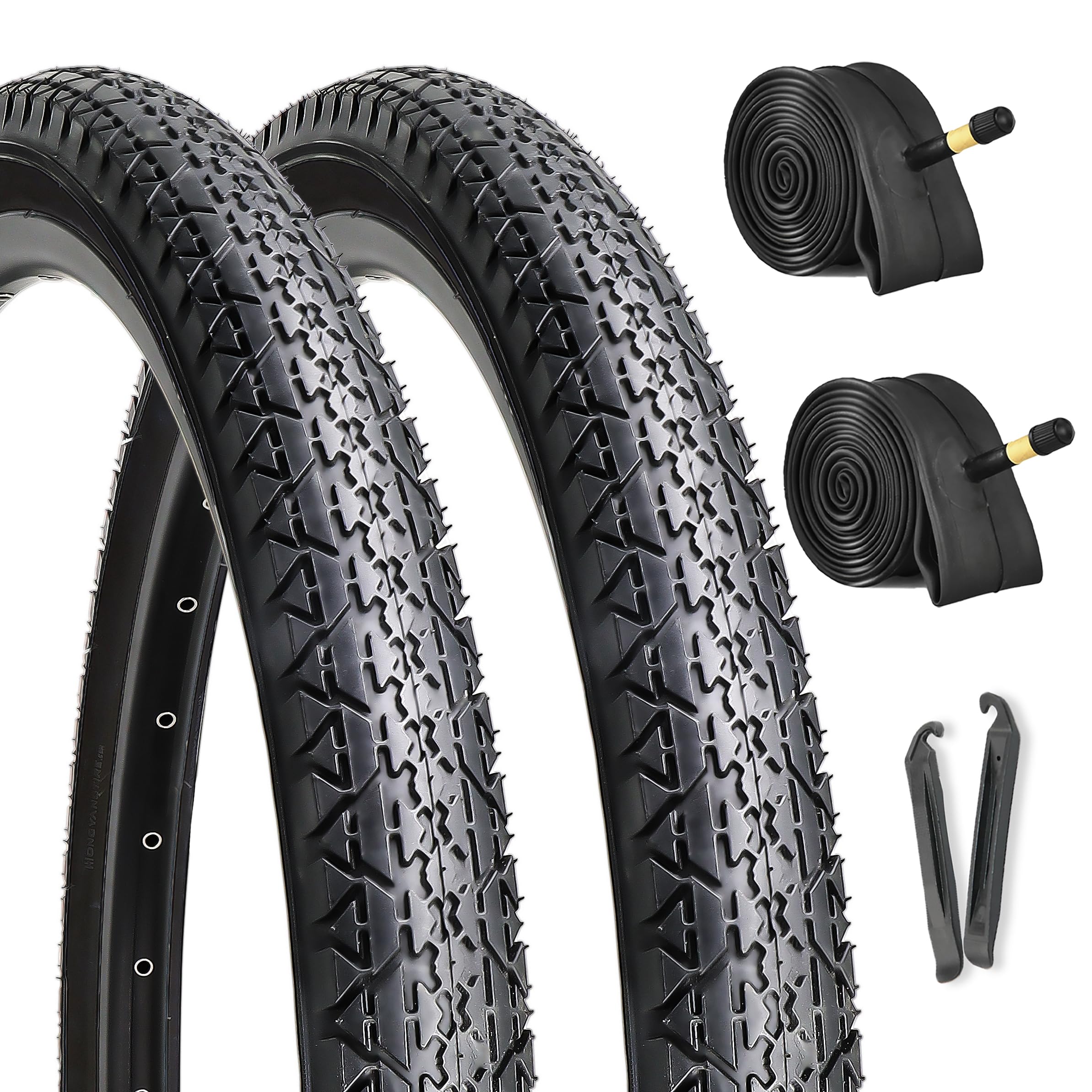 Photo 1 of 2-Pack Cruiser Bike Tires Set: Hycline 26x2.125 Inch (57-559 mm) Folding Replacement Bicycle Tires and Pair 26-inch Inner Tubes with Tire Levers for Beach or Urban City Commuter Bike-Black Walled