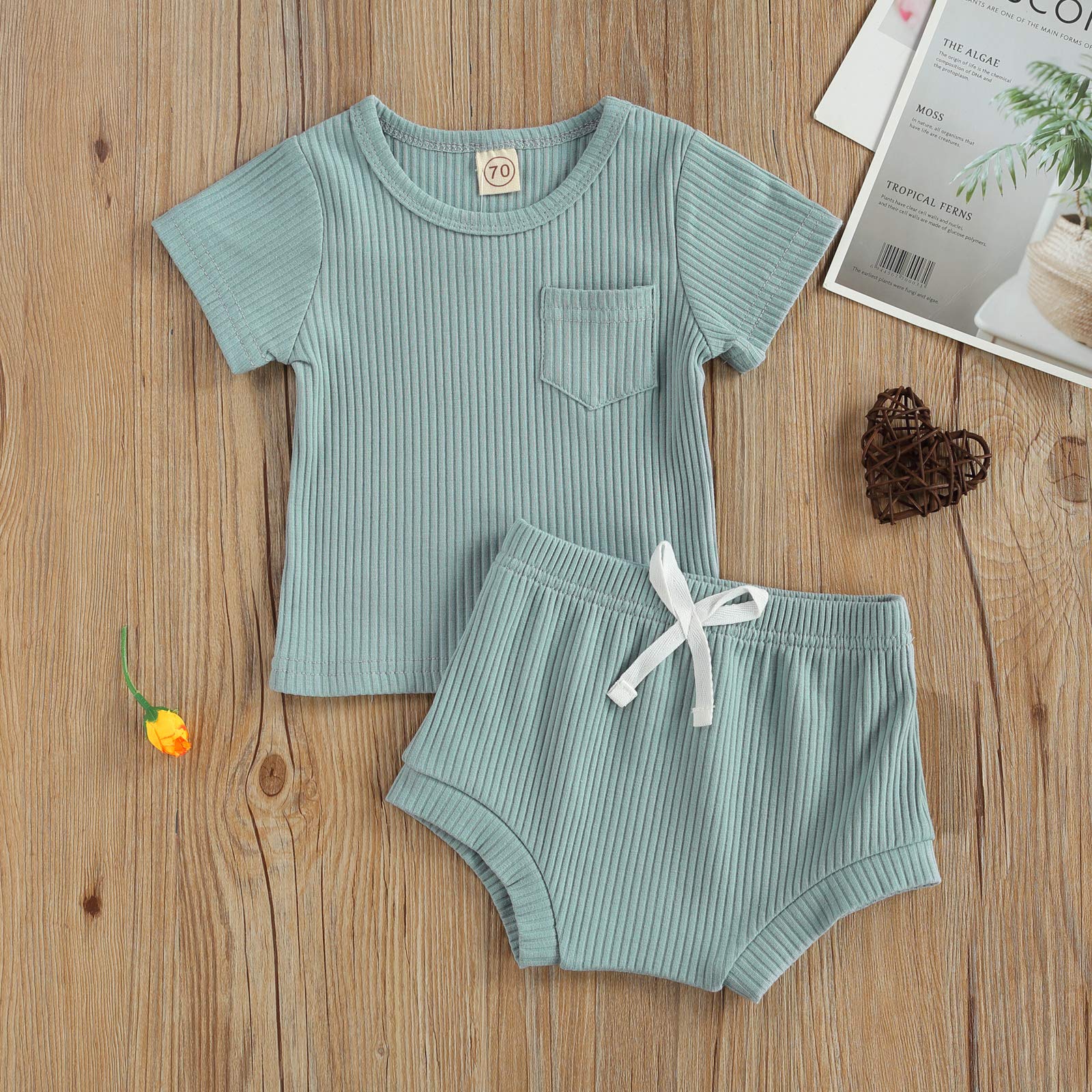 jiaoutky Infant Baby Boy Girl Fall Winter Clothes Outfit Solid Color Tops and Pants Kids Sweatsuit 2 Pieces Clothes Set (Light Blue D, 6-12 Months)