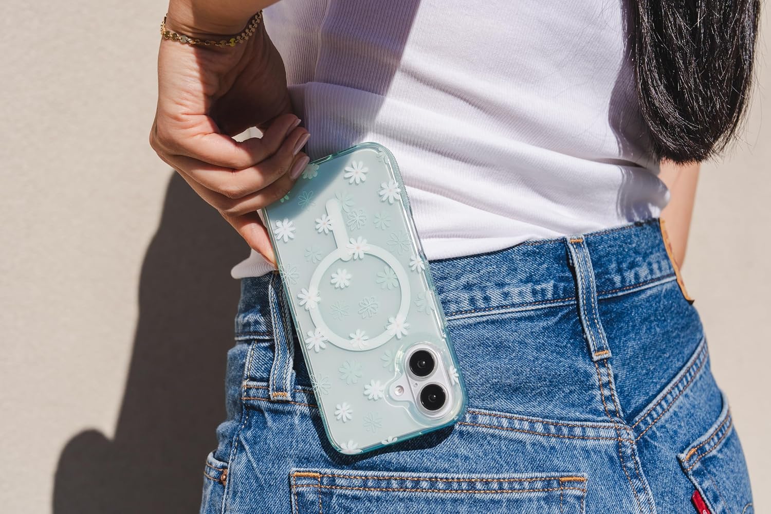 ZAGG Milan Snap Case for iPhone 16 - Floral Design on Green Transparent Base, MagSafe & Wireless Charging Compatible, 13ft Drop Protection, Eco-Friendly, Graphene Reinforced, Green Daisies