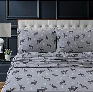 Tribeca Living 100% Cotton Flannel Sheet Set - 200 GSM, Deep Pocket, Ultra Soft & Cozy, King, Checkered Buck