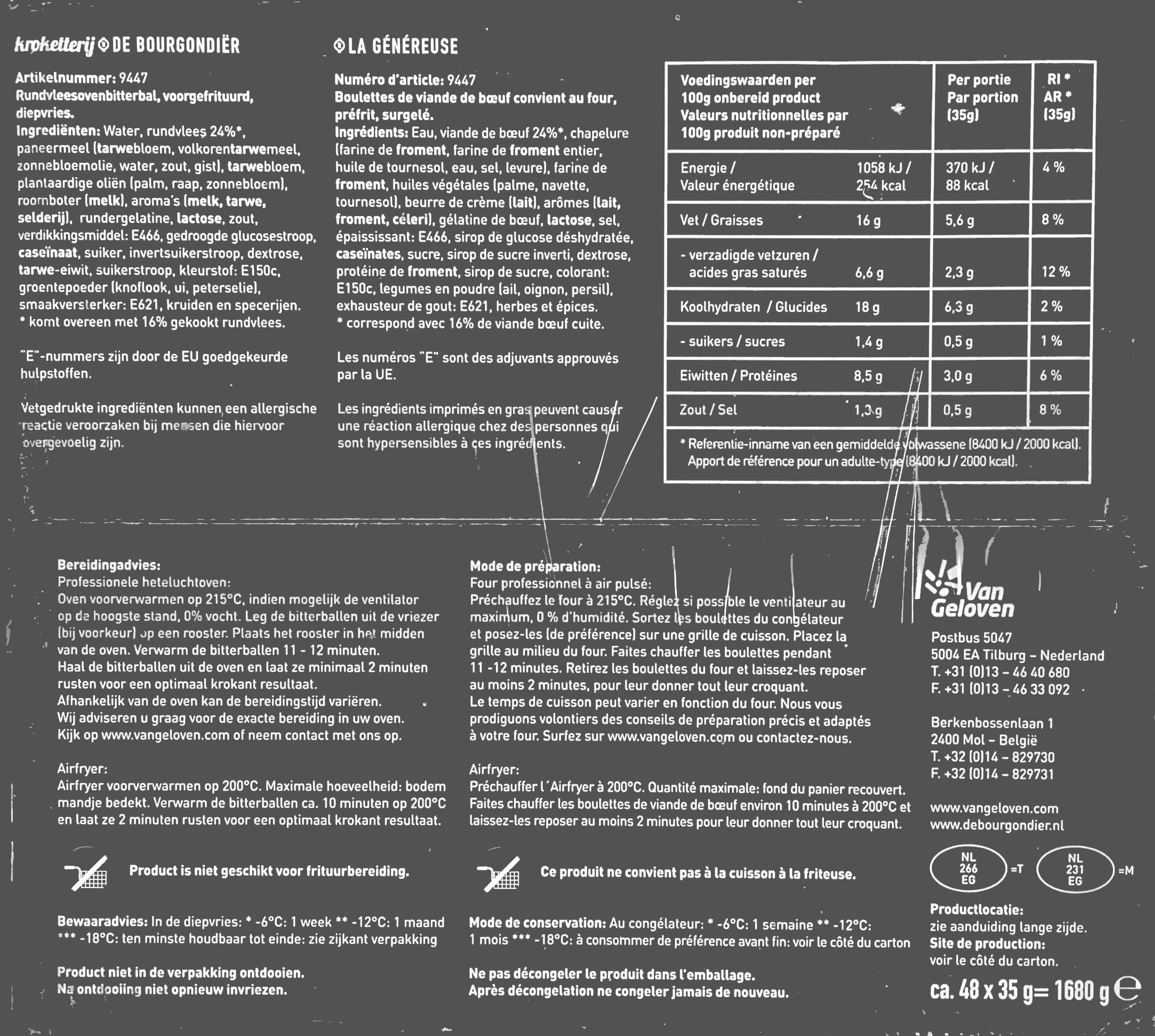 De Bourgondier Ofen Rindfleischbitterballen 48 Stk. x 35g I Bitterballen Rundvlees I TK Snacks aus den Niederlanden I für Airfryer und Backofen I Bitterballen aus Holland
