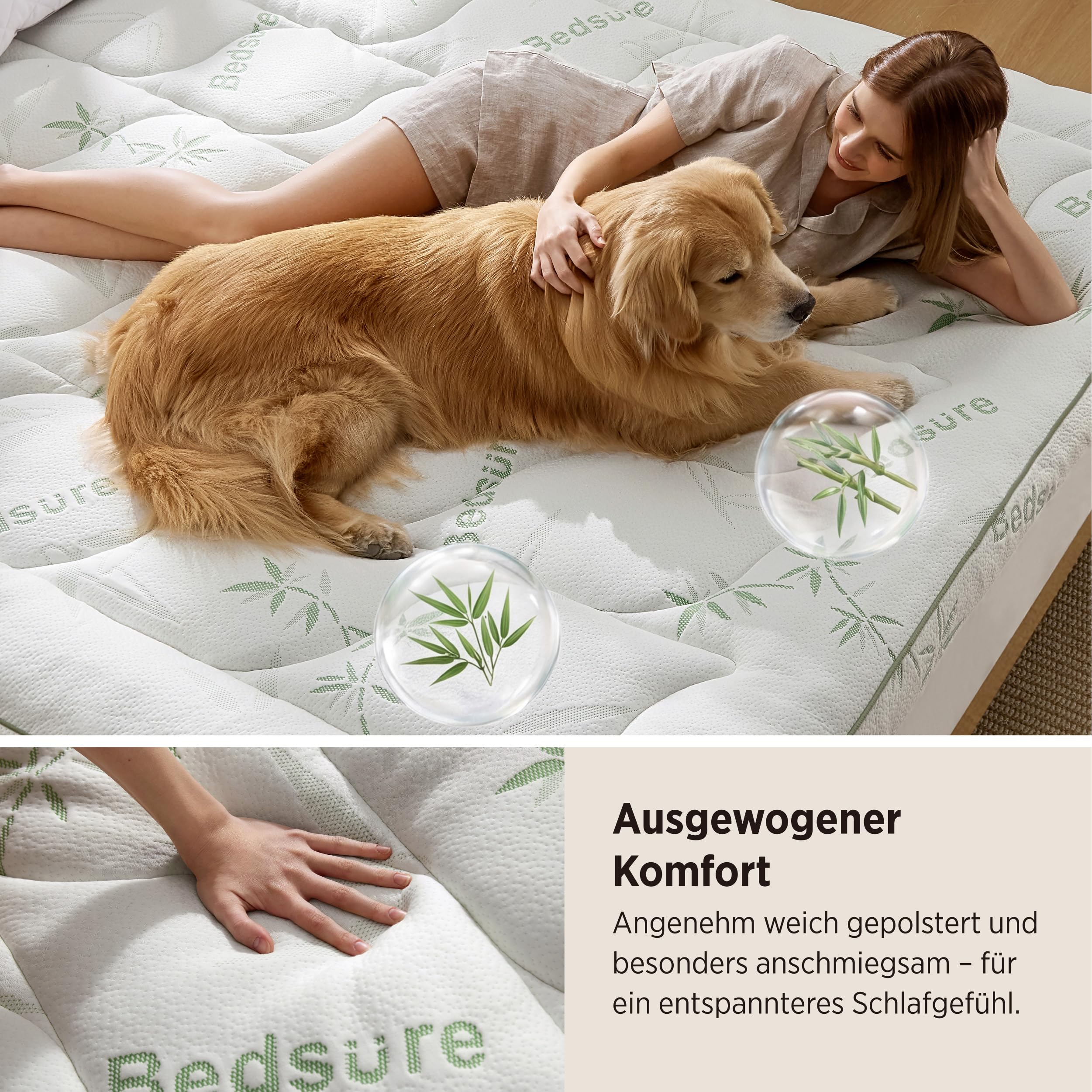 BEDSURE Matratzentopper 180x200 Matratzenschoner Bambus - Matratzenauflage 600GSM Gepolstert für bis 40 cm Höhe kühlend Atmungsaktiv Öko-Tex 100 Allergiker Geeignet bei Rückenschmerzen rutschfest