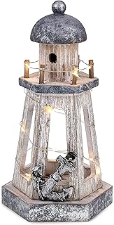 CoTa Global Silver Sea Nautical Wooden Lantern Lighthouse With LED Light...