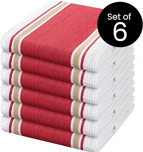 Miniatura 2 de Juego de 6 toallas de cocina rojas de 16 x 26 pulgadas, 100 % algodón, absorbentes, de secado rápido, toallas de mano de cocina, juego de toallas de