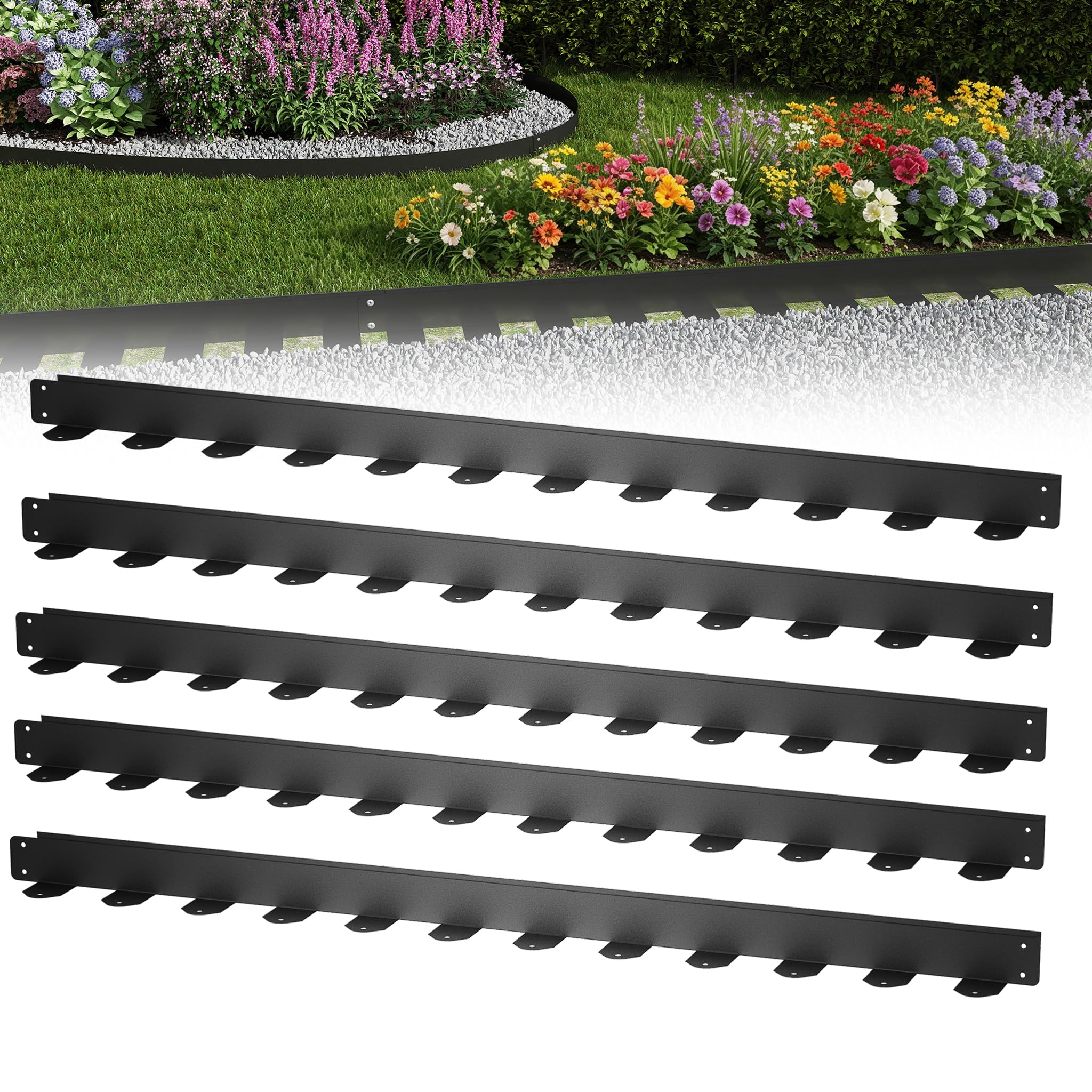 XMTECH Beeteinfassung, Rasenkante aus verzinktem Stahl, Flexible Beetumrandung & Mähkante Metall, wetterfest für Garten, Rasen und Wege