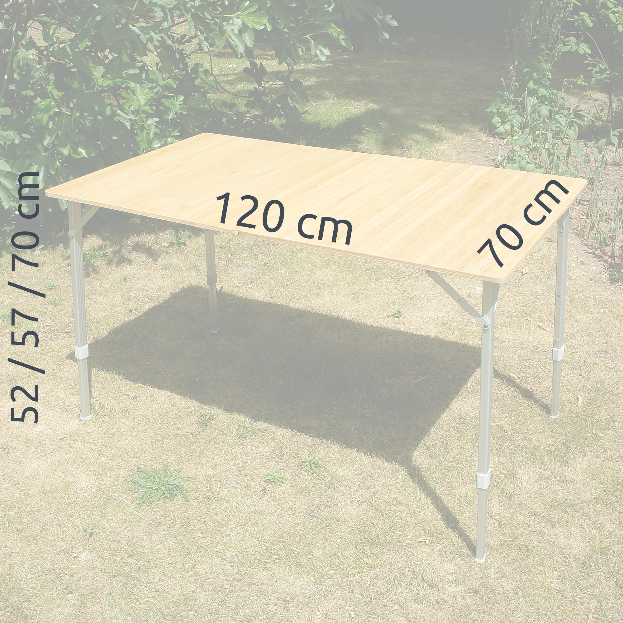 your GEAR Portofino Bambus Campingtisch XL 120x70 cm – Höhenverstellbarer Outdoor Klapptisch – Teleskopbeine Alutisch – Gartentisch Balkontisch