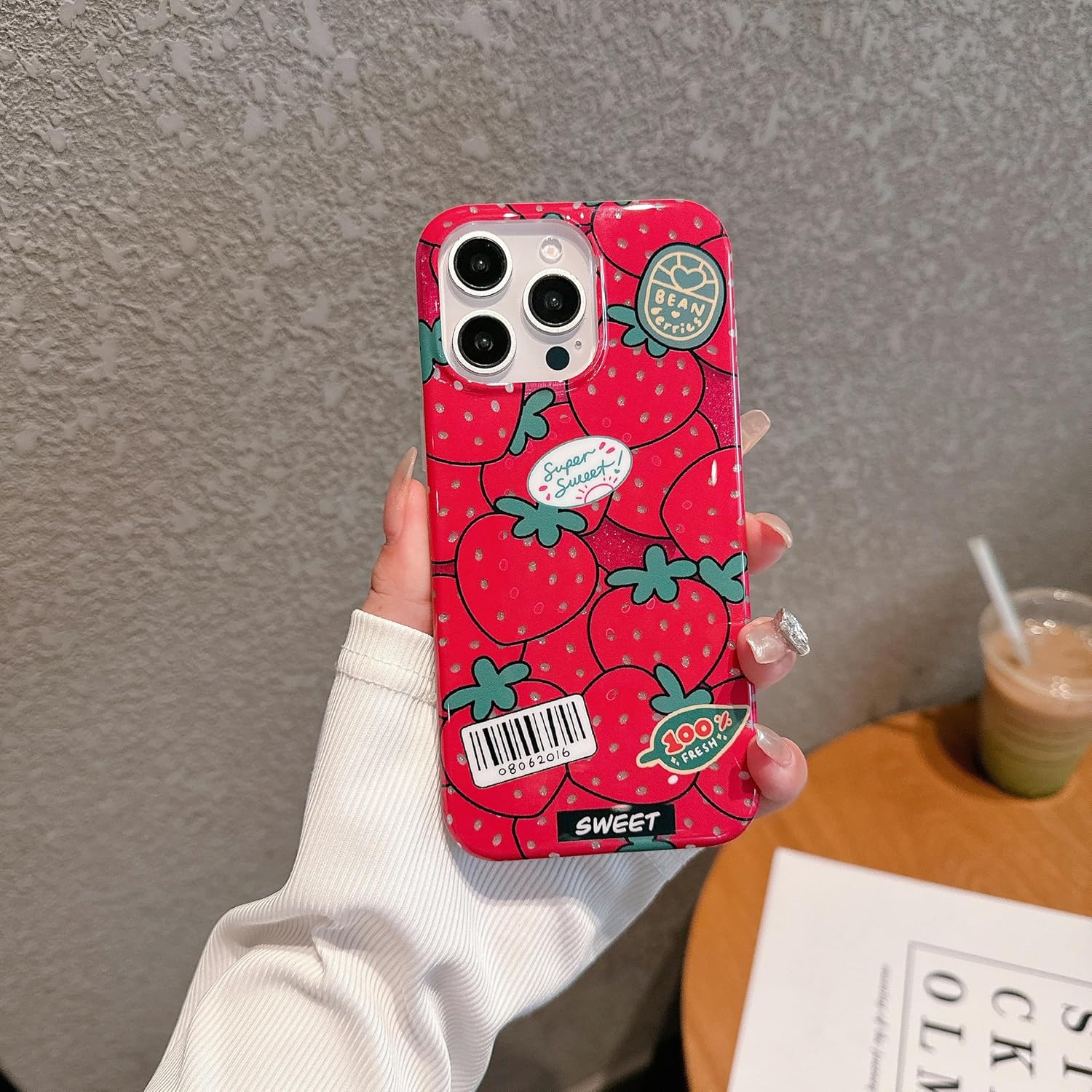 Magnetic for iPhone 15 Case, Glittery Spakle Cute Strawberries [Compatible with Magsafe] [Scratch-Resistant FIM Tech] [Military-Grade Protection] Luxury for Women Girl, Pink