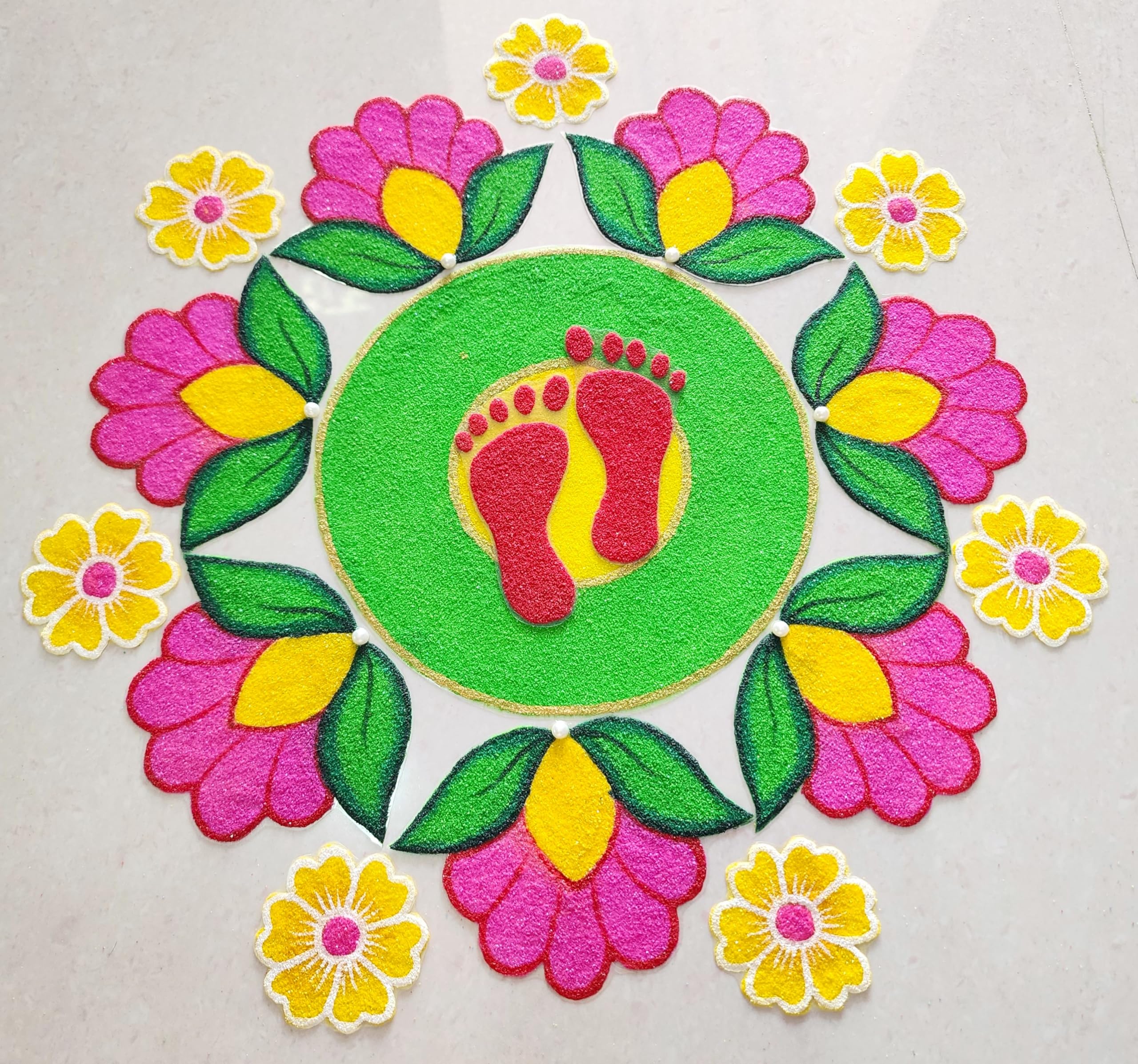 Radhika Creation Beautiful Diwali Laxmi Charan Ready Rangoli Design Patch | Reusable Laxmi Feet Rangoli for Home Entrance & Puja | Decorative Floor Rangoli Patch for Diwali-image-20