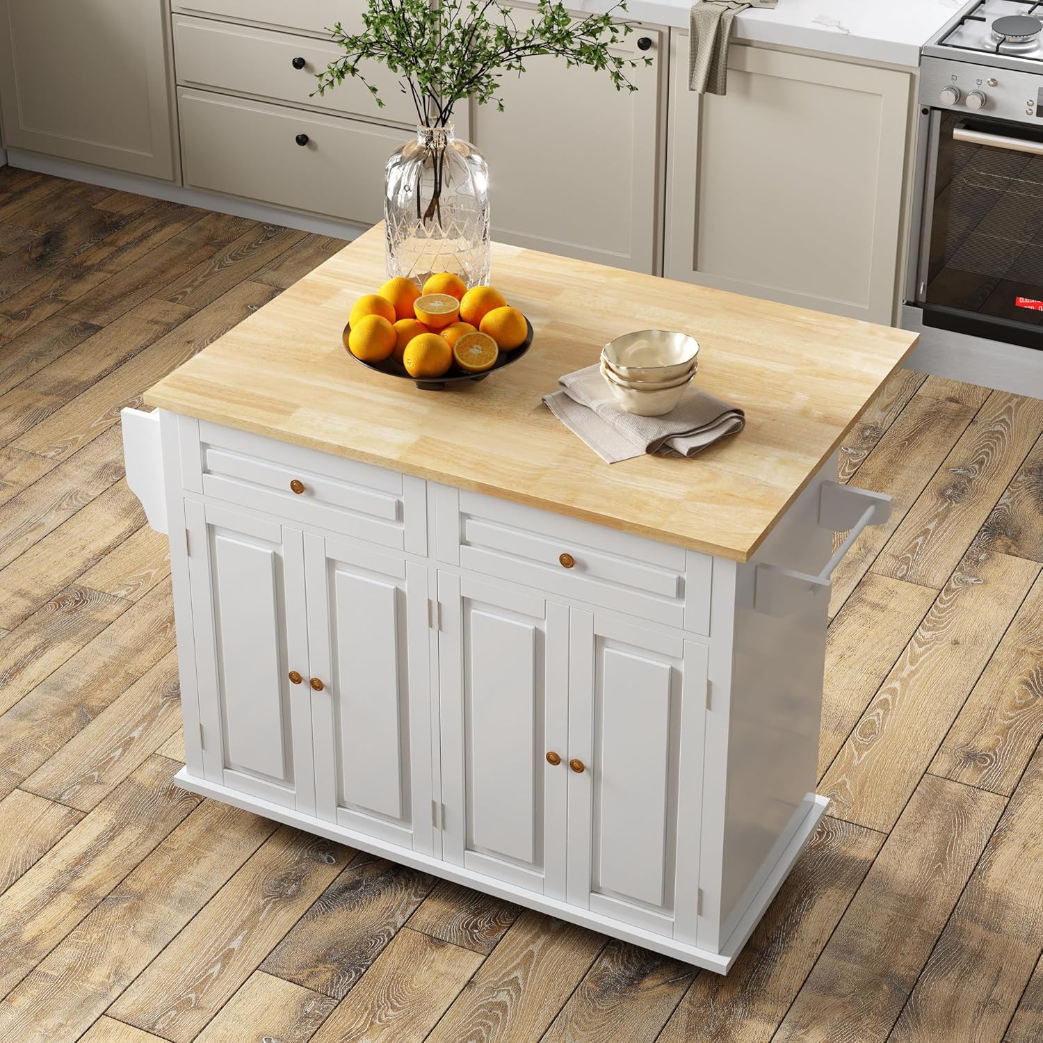 Alorksi Rolling Kitchen Island with Drop Leaf, Mobile