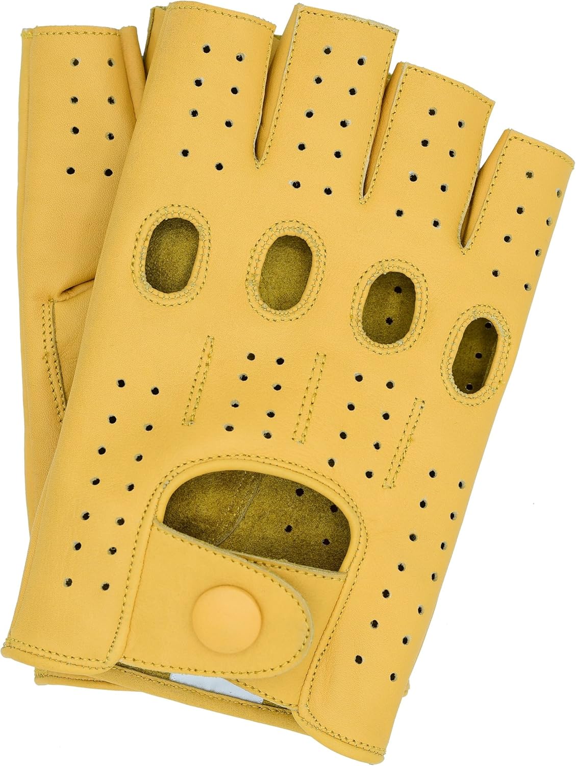 Riparo Leather Fingerless Driving Gloves for Men – Perforated Half Finger Leather Gloves for Driving, Motorcycle Riding & Cycling – Classic Snap Closure, Breathable Grip Control