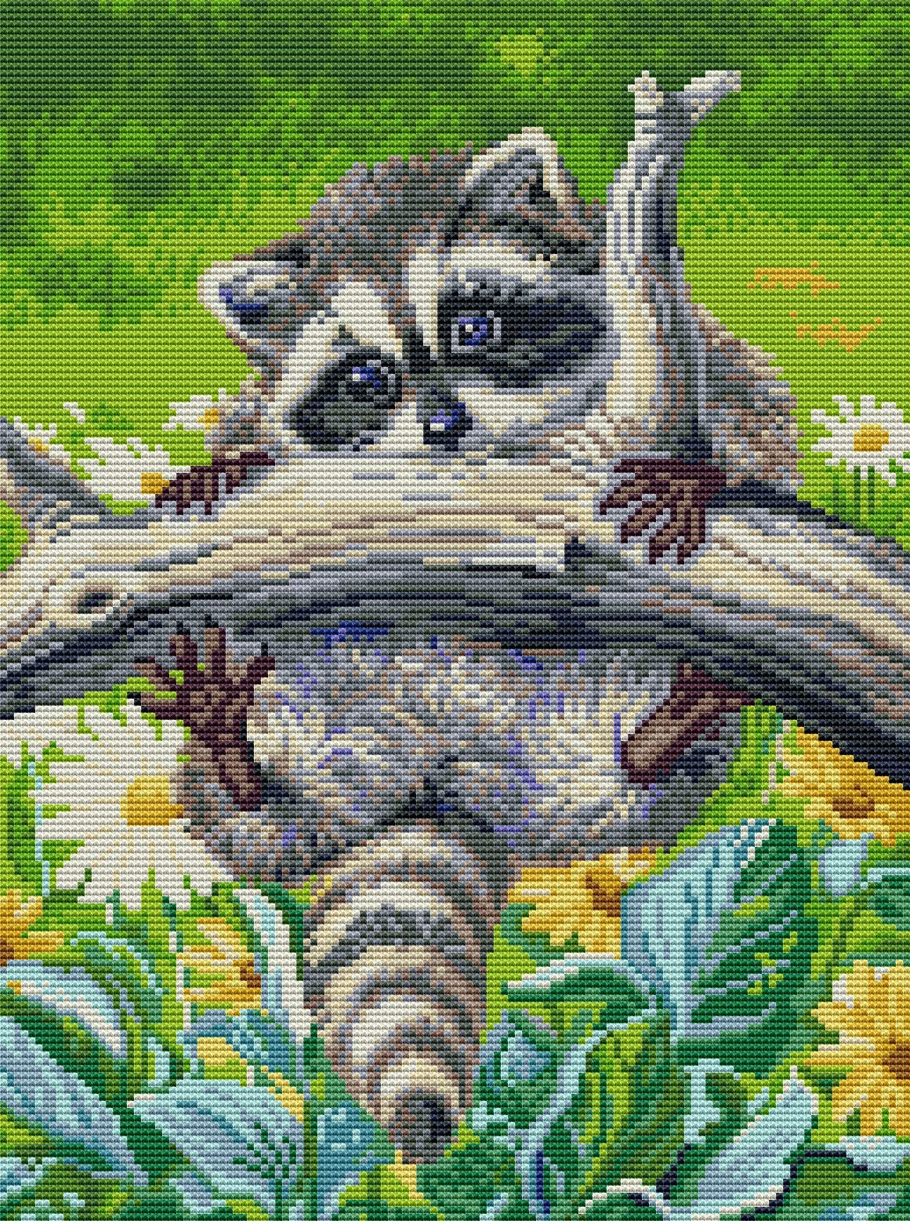 ABEUTY Kreuzstich-Set 'Waschbär' – 14 Ct, 32x30 Cm, Wahlweise Gestempelt Oder Ungestempelt