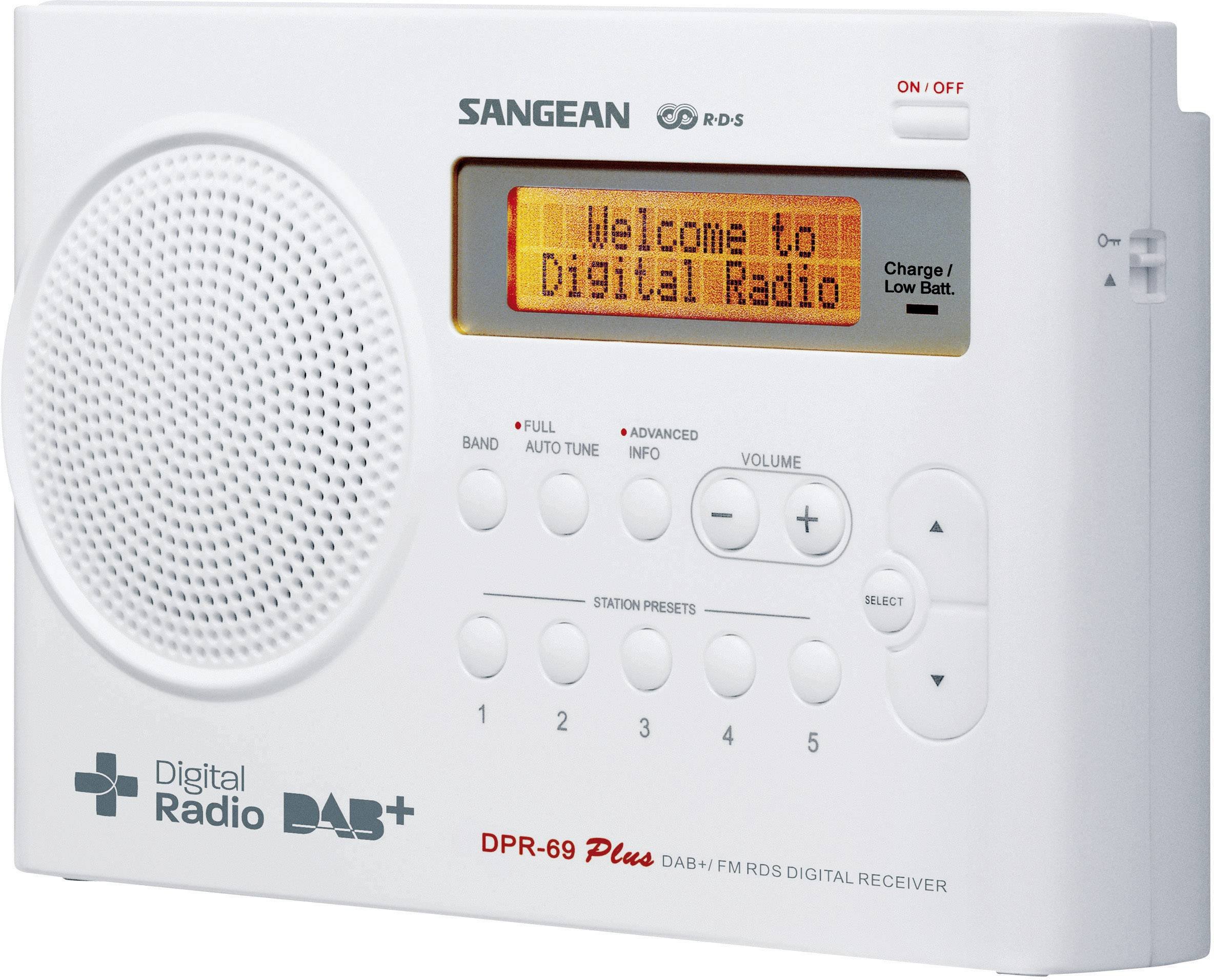 Sangean DPR69WE - Radio digital (DAB, DAB+, FM, 0.5 W, pantalla LCD, 3.5 mm), blanco