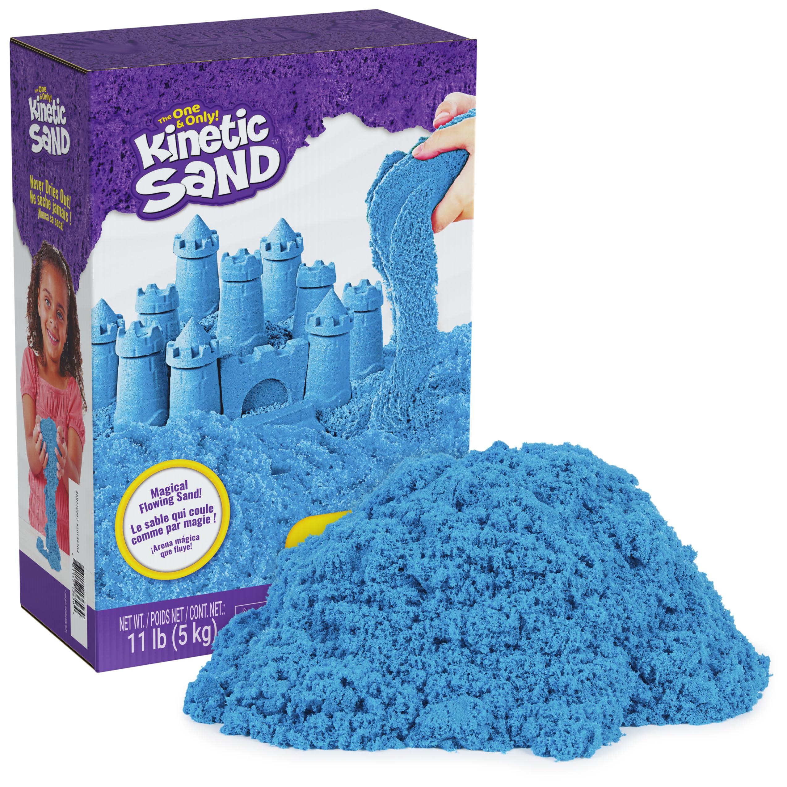 Kinetic Sand, Megacaja con 5 kg de arena de juego moldeable azul, juguetes y mesa sensoriales, kits de manualidades, a partir de 3 años