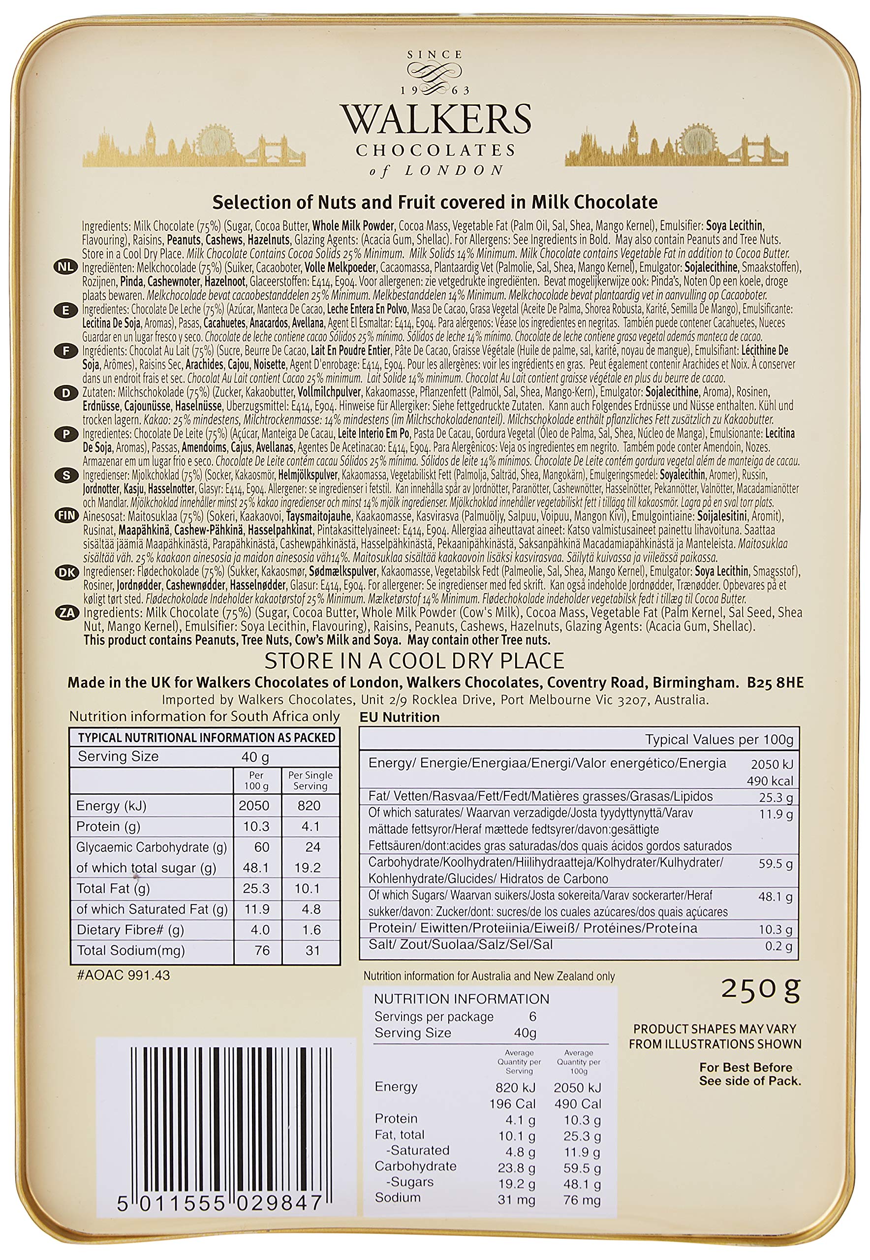 Walkers Milk Chocolate Nuts and Fruits Tin 250 g Buy Online in UAE at