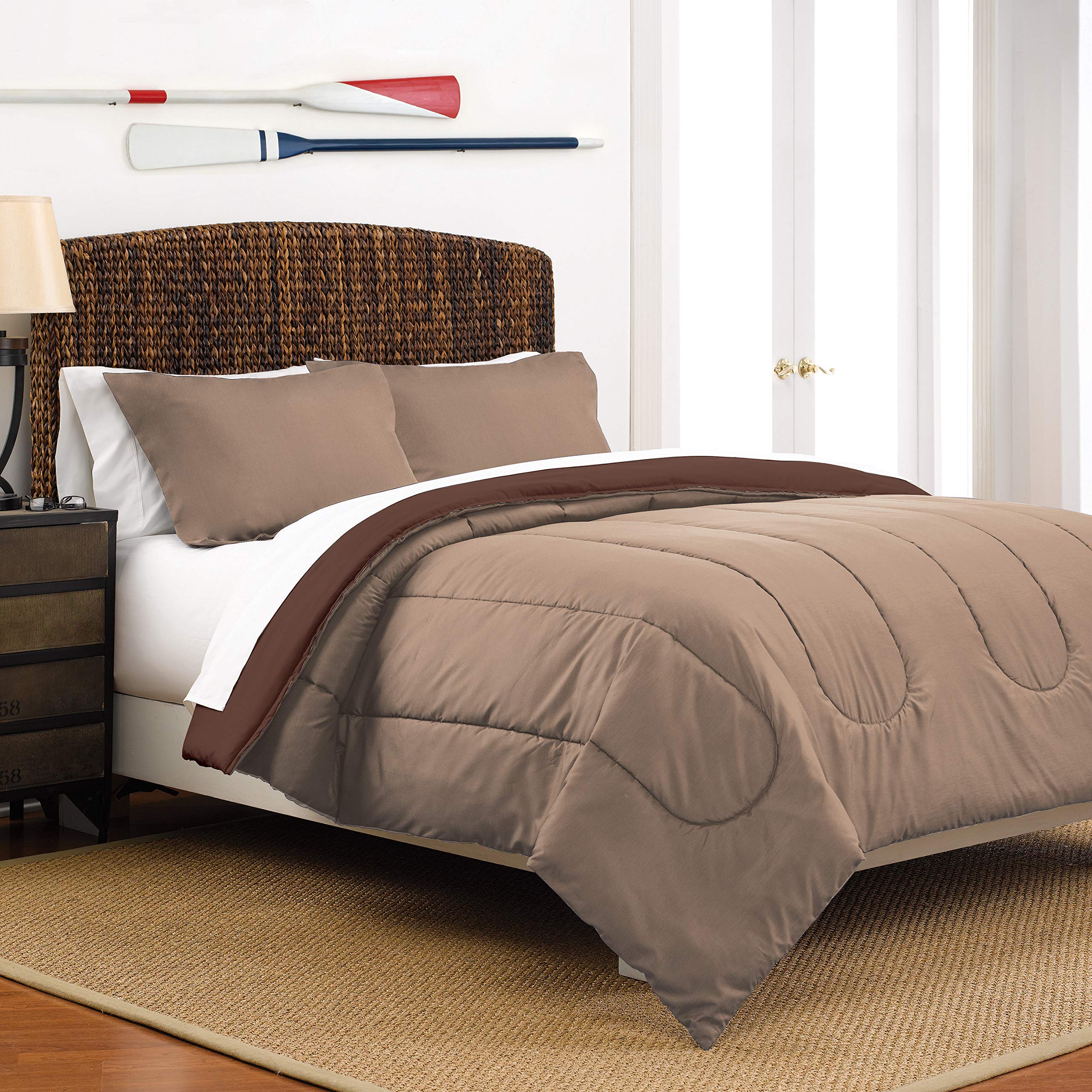 Martex1C11994 Reversible Twin Size 3-Piece Comforter Set, Beige/Brown