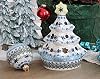 Blue Rose Polish Pottery - Luminaria de árbol de Navidad Celebración de Invierno Azul - 8" de alto - Portavelas de cerámica, regalo navideño único y decoración festiva 5
