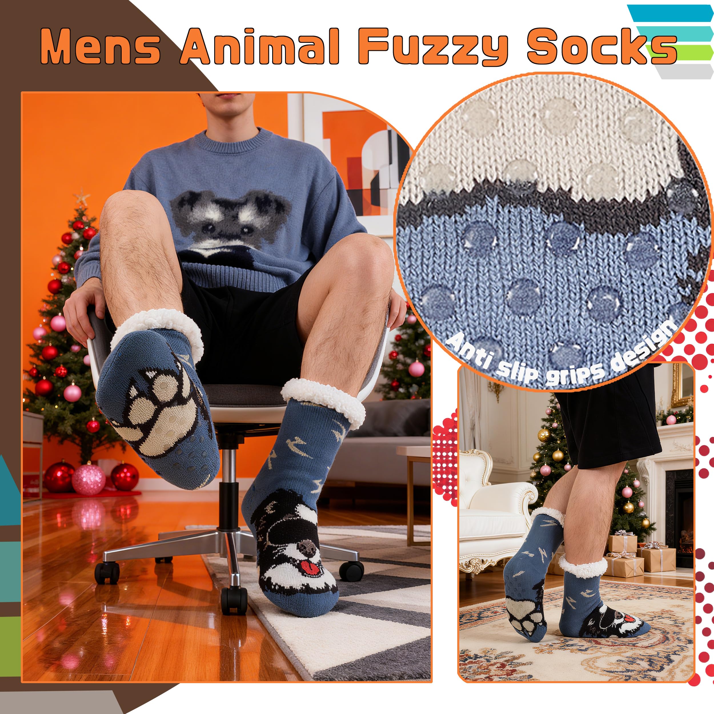 Pantuflas para hombre Calcetines de animal Fuzzy Rutschschutz peludos Invierno Caliente suave forro de piel Calcetines térmicos para casa EU 38-46