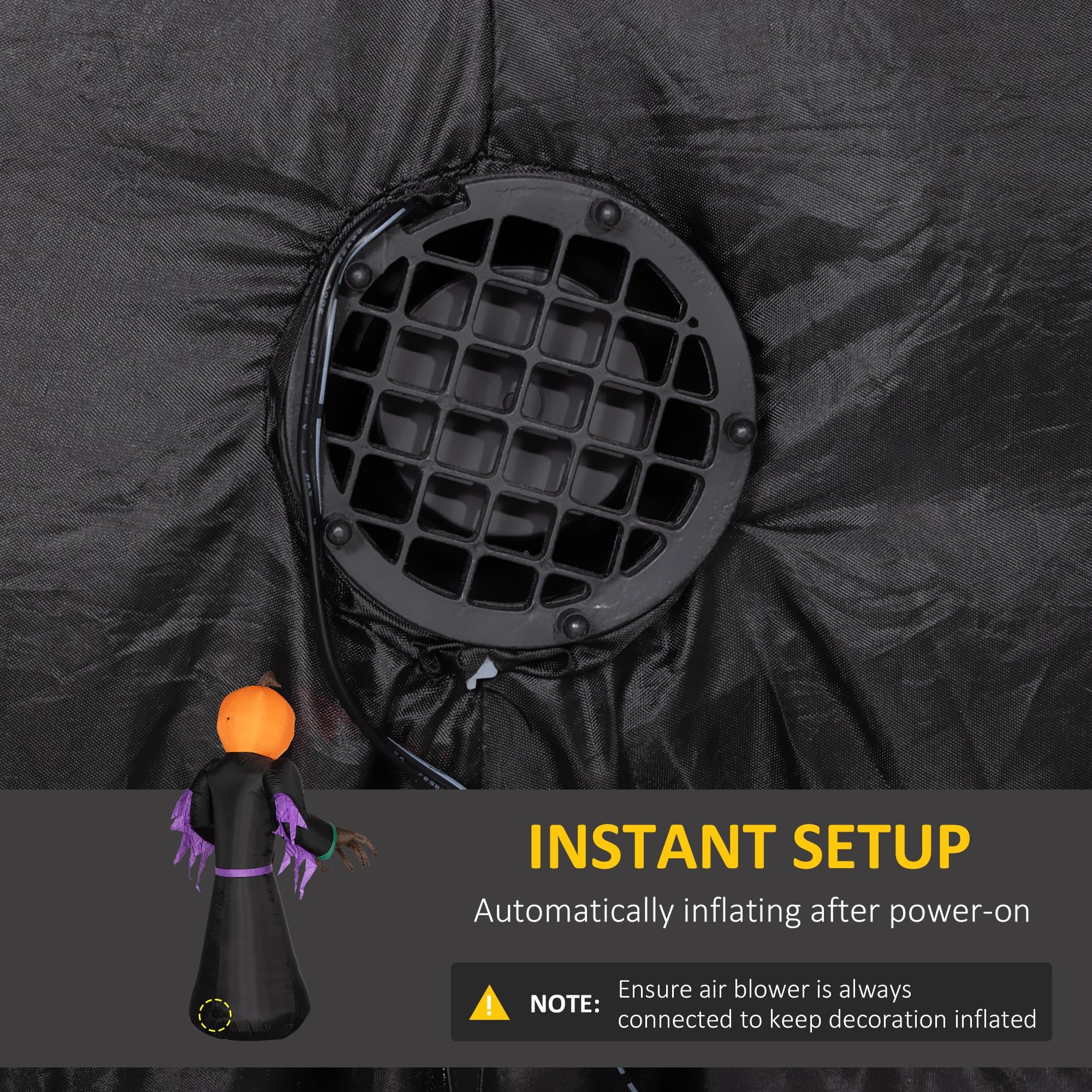 HOMCOM Calabaza Inflable Halloween Fantasma 270cm Con LED Autoinflable - Poliéster Verde Y Negro