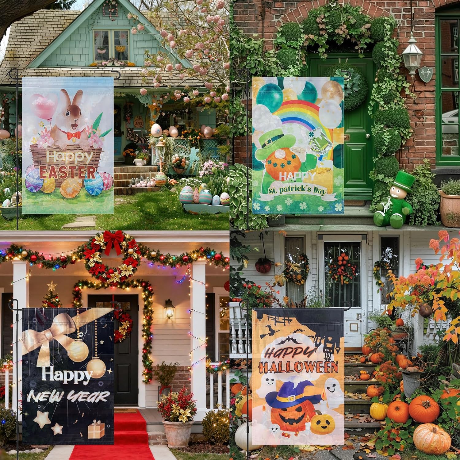 Foxany 12 Pack One-Sided Seasonal Garden Flags, 12 x 18 Inch Yard Flags, Small Garden Flags for Outside, Fall Winter Halloween Christmas Outdoor Flags, Holiday Flags for All Seasons - Image 6