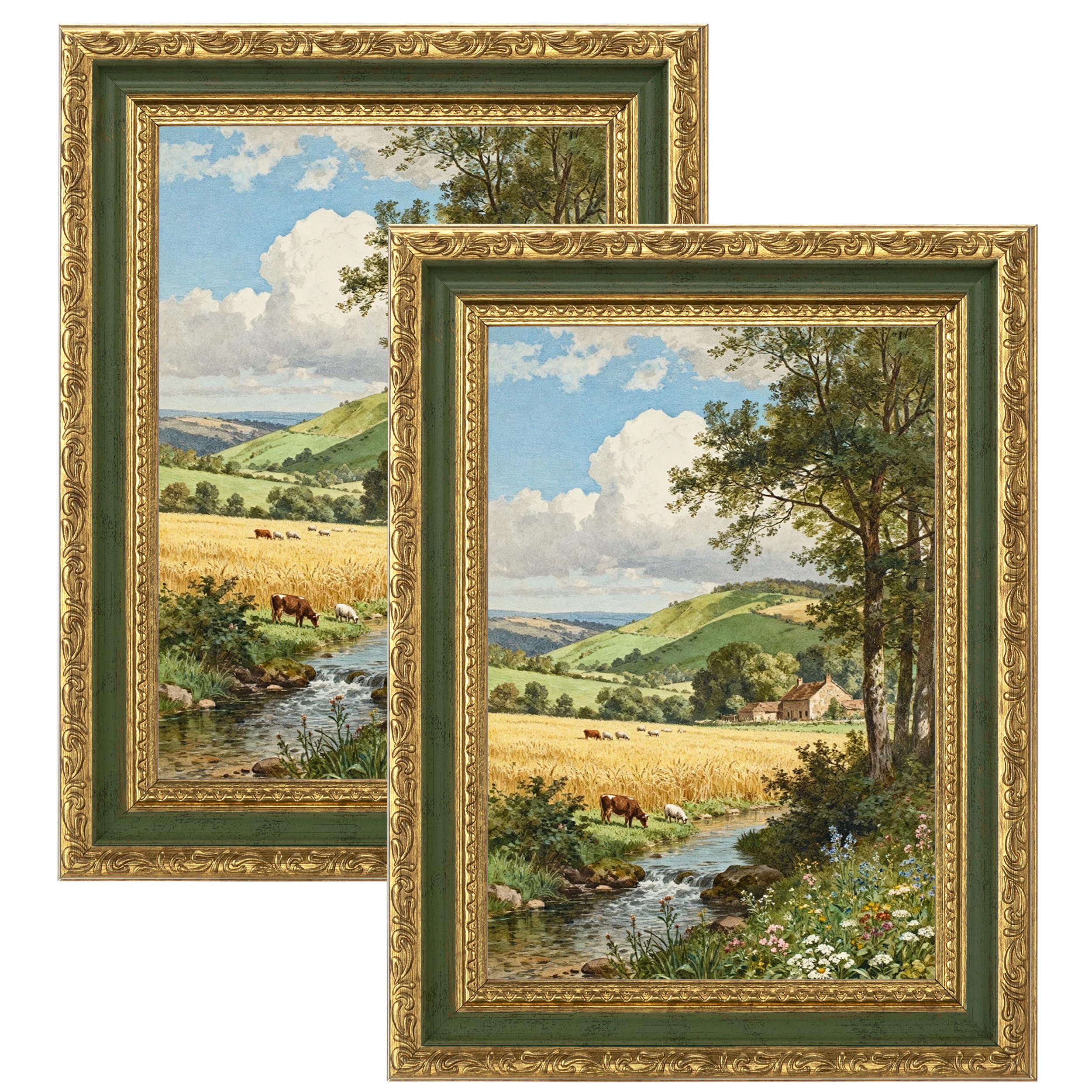 eletecpro 5x7 Vintage Picture Frame, Glass Cover, Light Green, 2-Pack