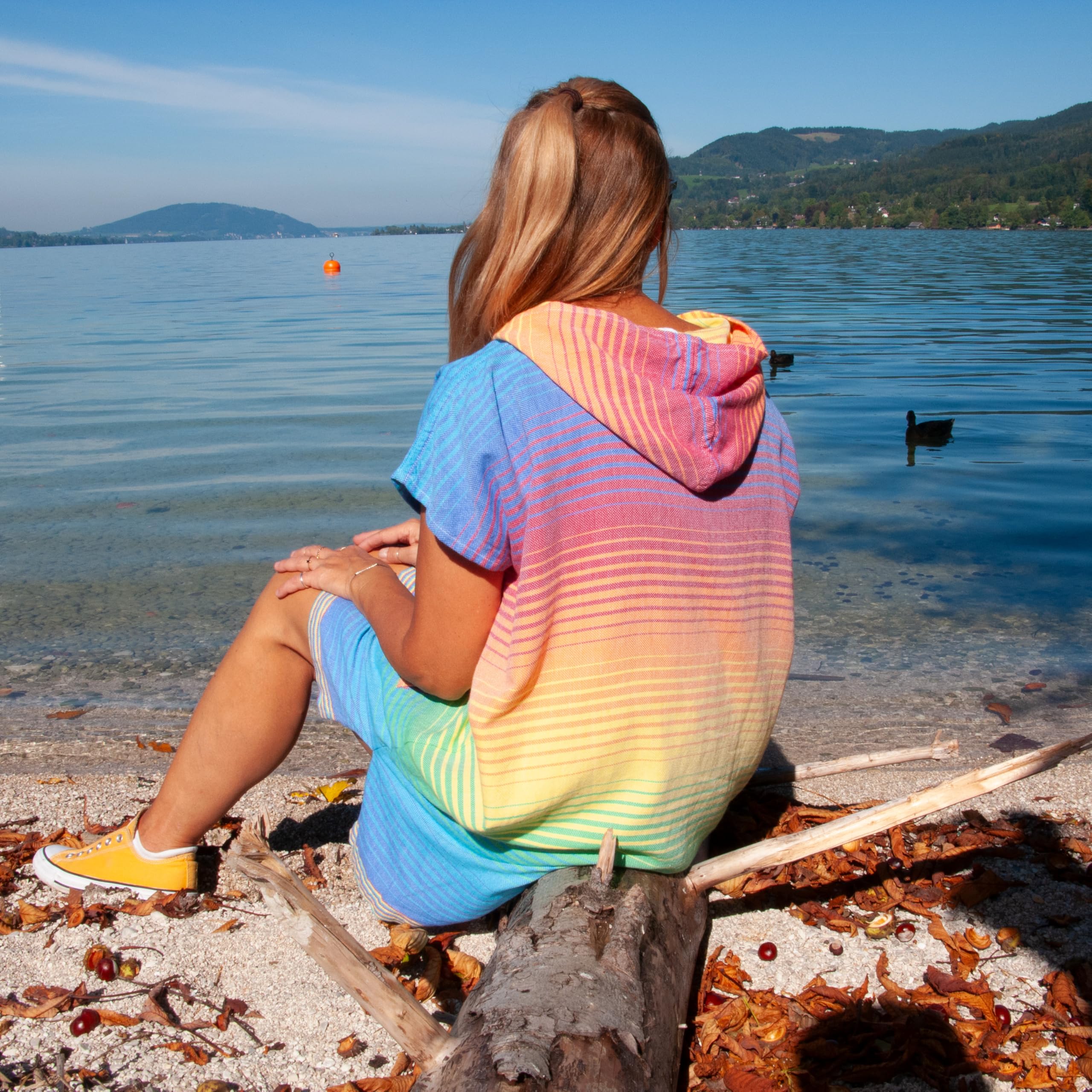 LeStoff Poncho surfingowe, 100% bawełna organiczna, Tęczowy, S/M