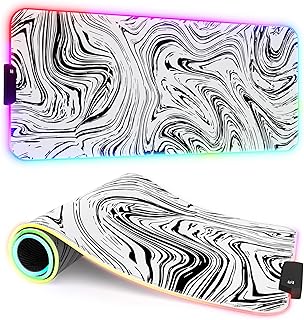 ITNRSIIET RGB Gaming Mouse Pad, Full Desk XL Extended Large Gaming Mousepad, 12 Lighting Modes, 30% Thicker, Big LED Desk Mat for Keyboard Computer Men Gamers, 32" x 12", Black and White Texture