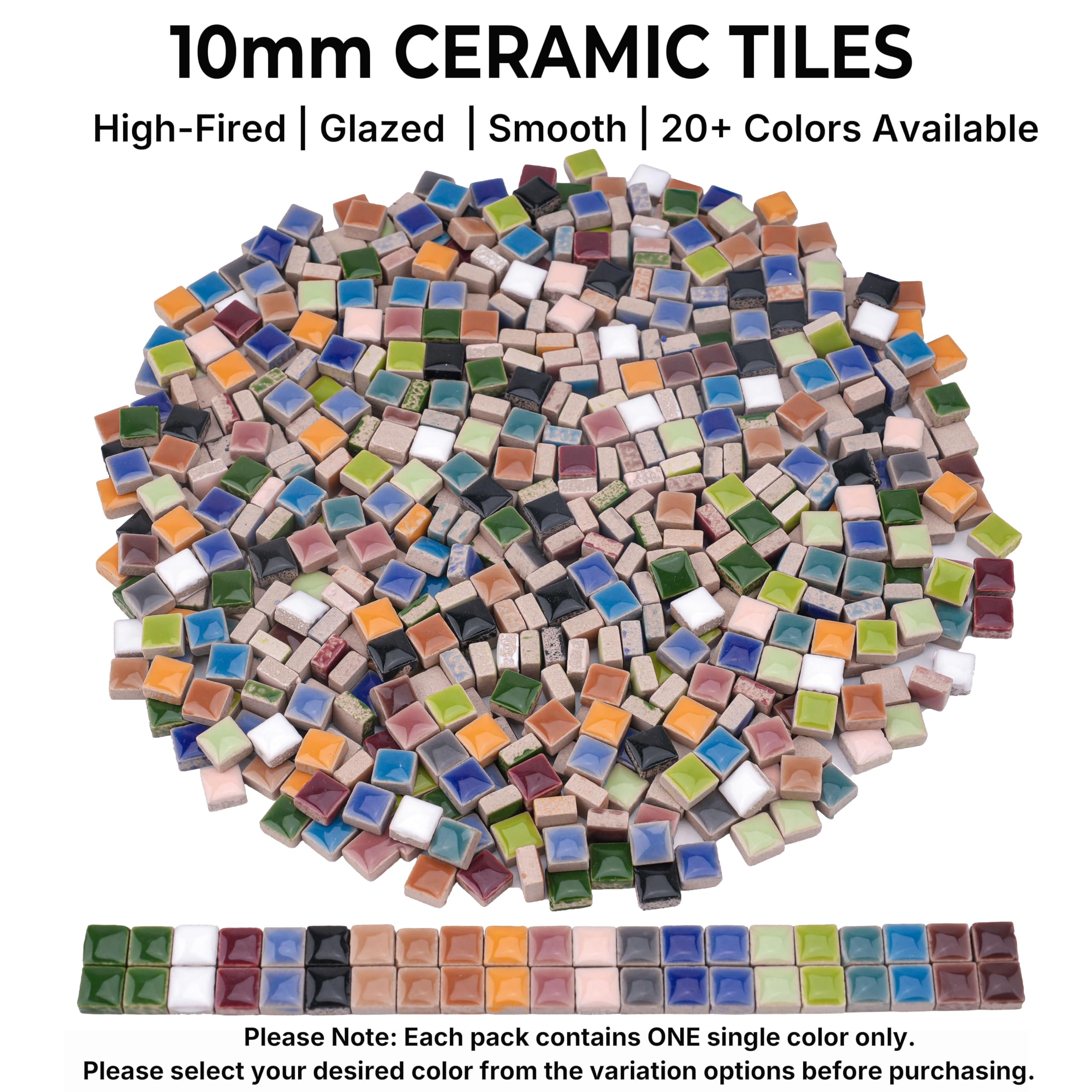 Azulejos de mosaico cuadrados de cerámica para manualidades, azulejos pequeños de 10 mm para manualidades y marcos detallados, suministros de mosaico esenciales, 1 libra/aproximadamente 450