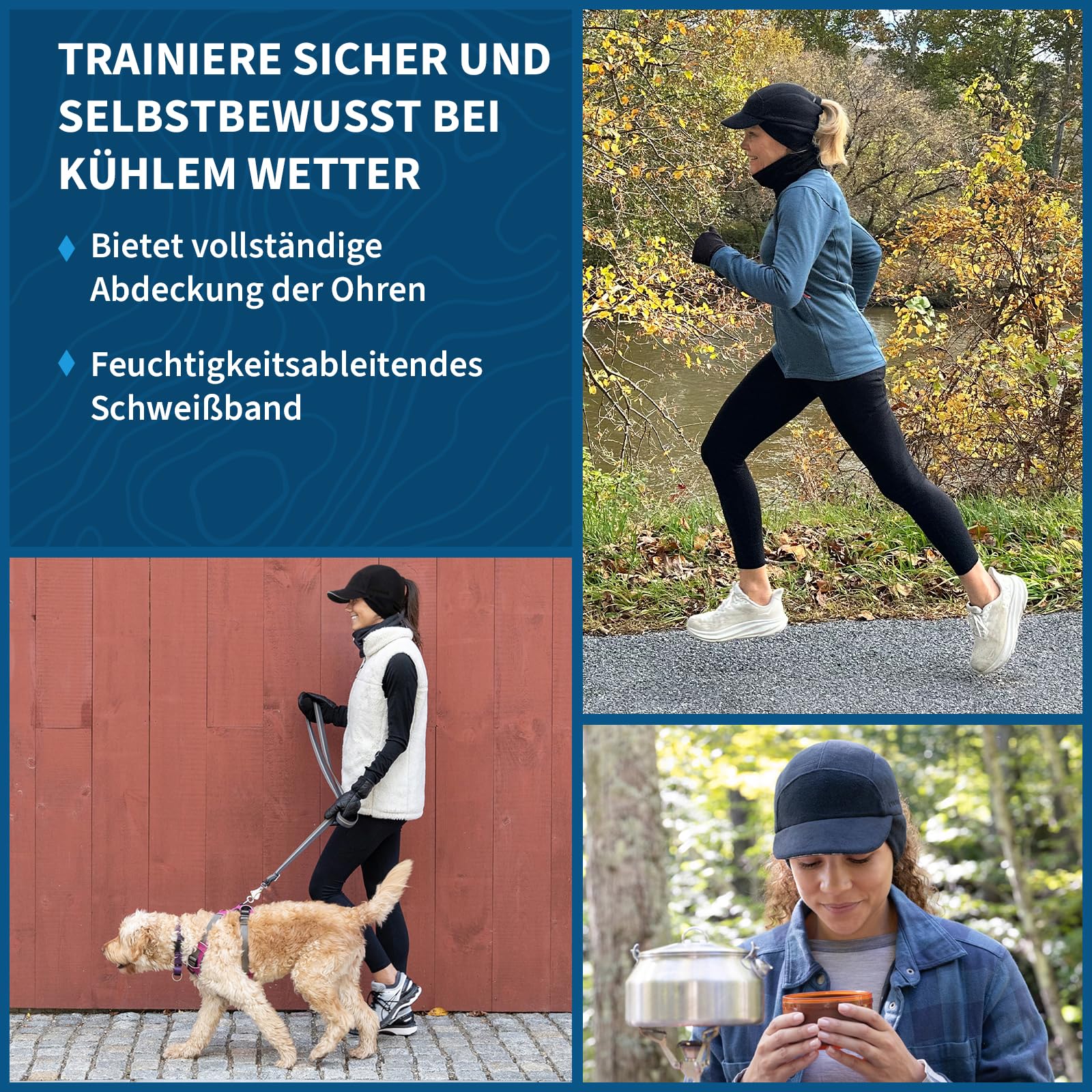 TrailHeads Fleece Sport Mütze Damen - Pferdeschwanz-Wintermütze mit reflektierendem Rand