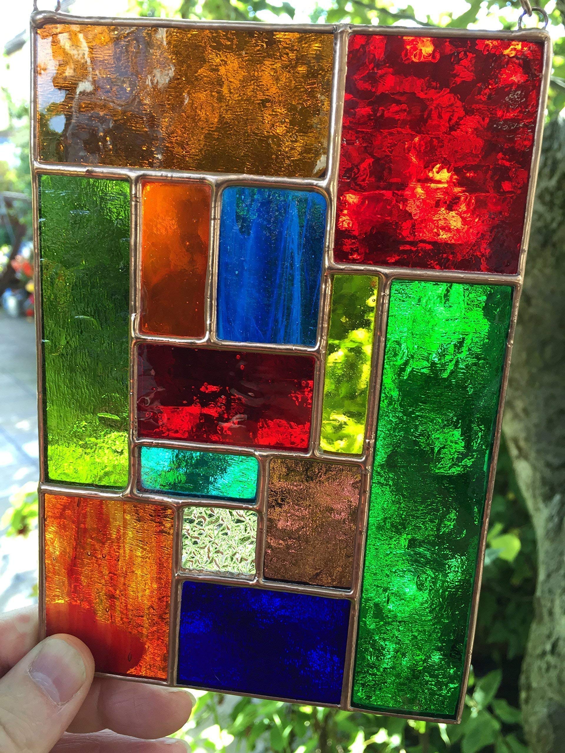Pannello acchiappasole in vetro colorato, arte astratta in rame multicolore