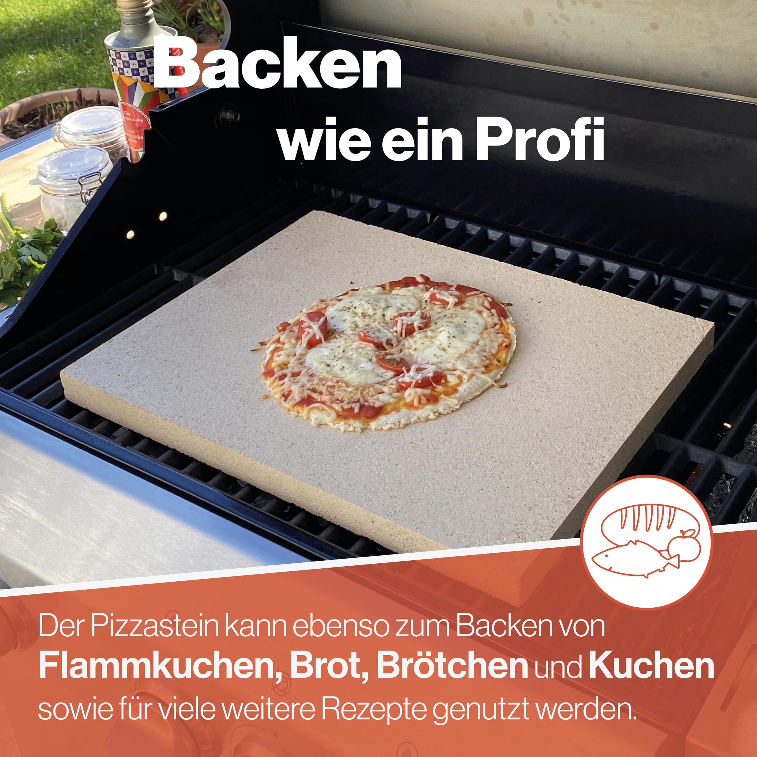 Feuerfest 123 - Pierre à pizza en chamotte carrée 40 x 30 x 2,5 cm - Pour four et barbecue (au gaz) - Véritable pierre réfractaire, pierre de cuisson pour pizza croustillante et aérée