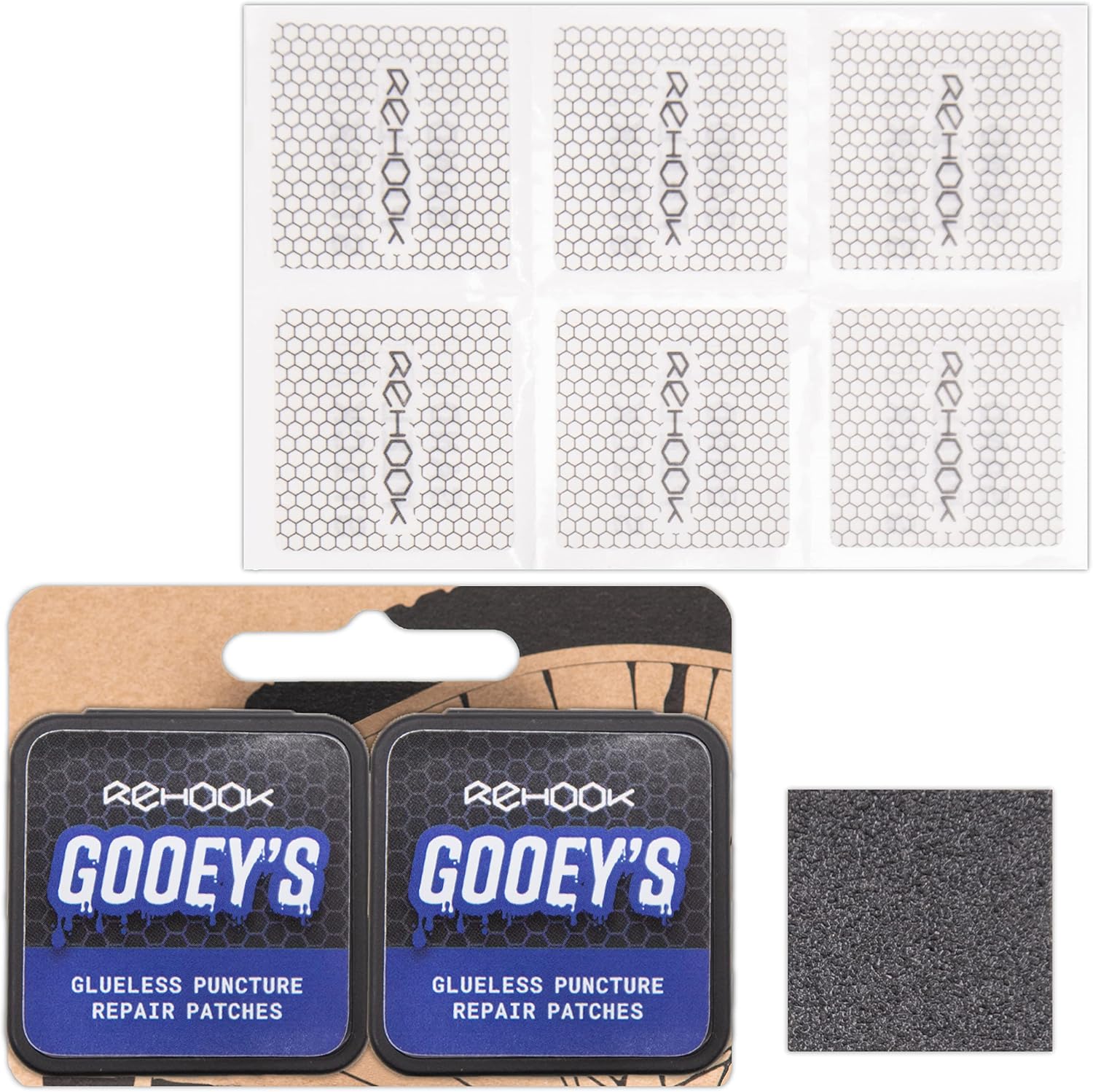 Rehook Gooeys (2X Pack) - Bike Puncture Repair Glueless Self-Adhesive Patches Kit (2)